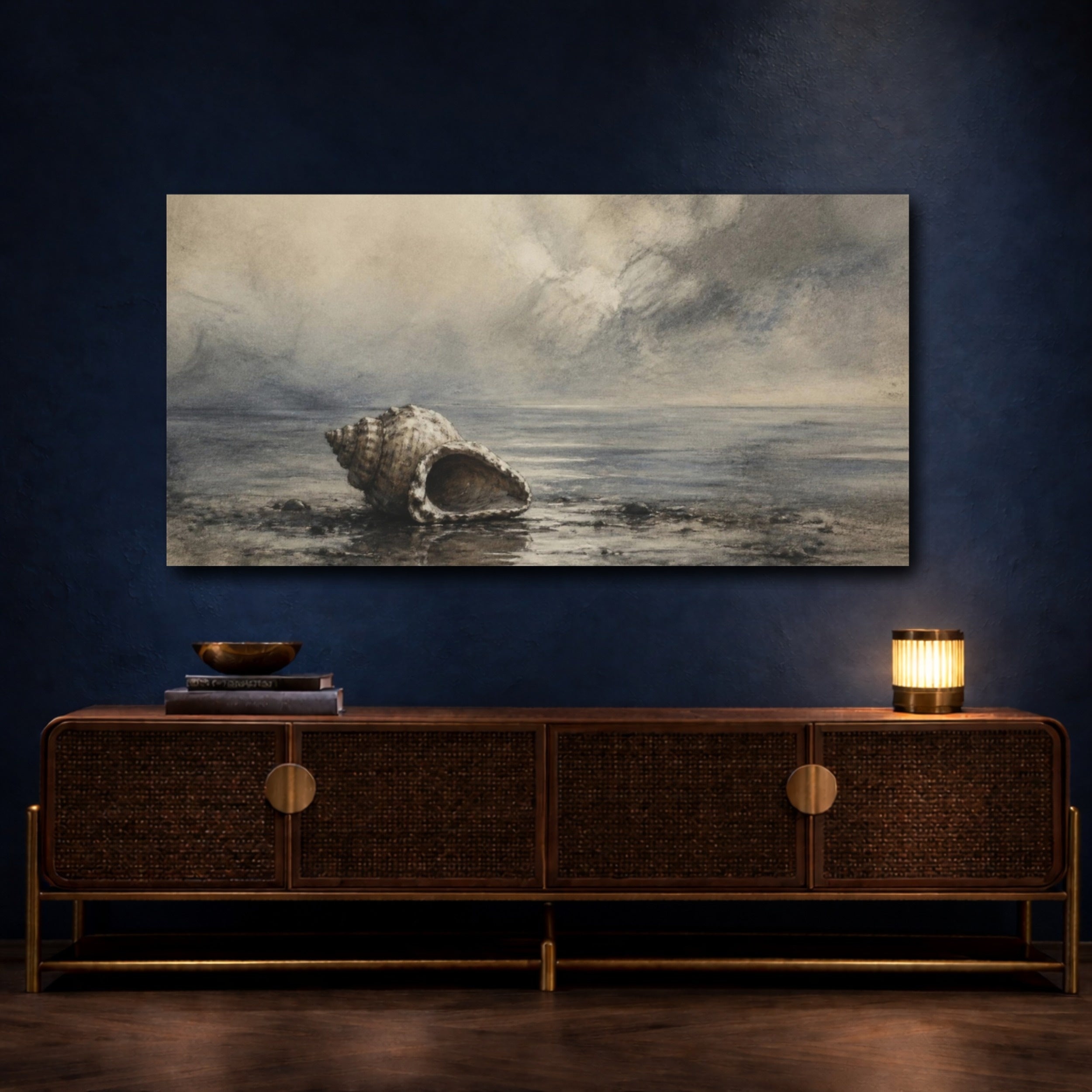 Mockup 4. Wabi Sabi Shell Study shown as canvas print
