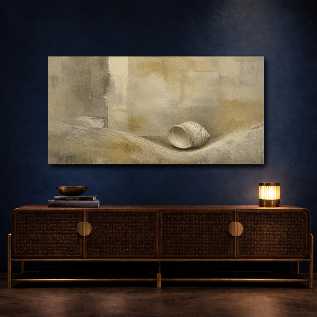 Mockup 4. Wabi Sabi Shell Study shown as canvas print