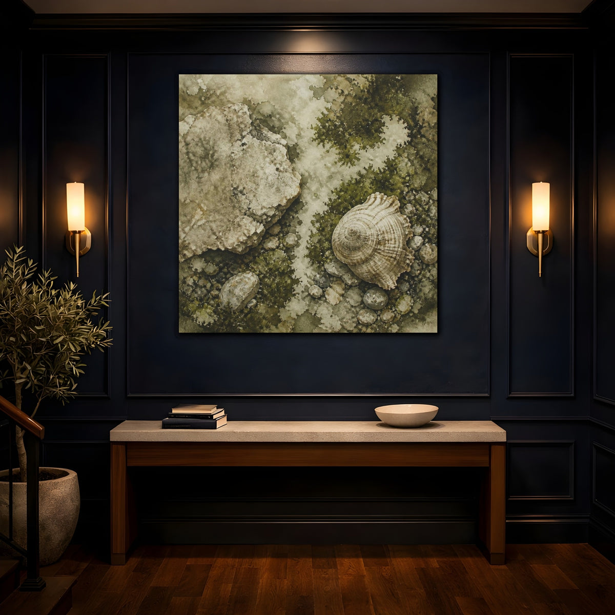 Mockup 4. Wabi Sabi Shell Study shown as canvas print