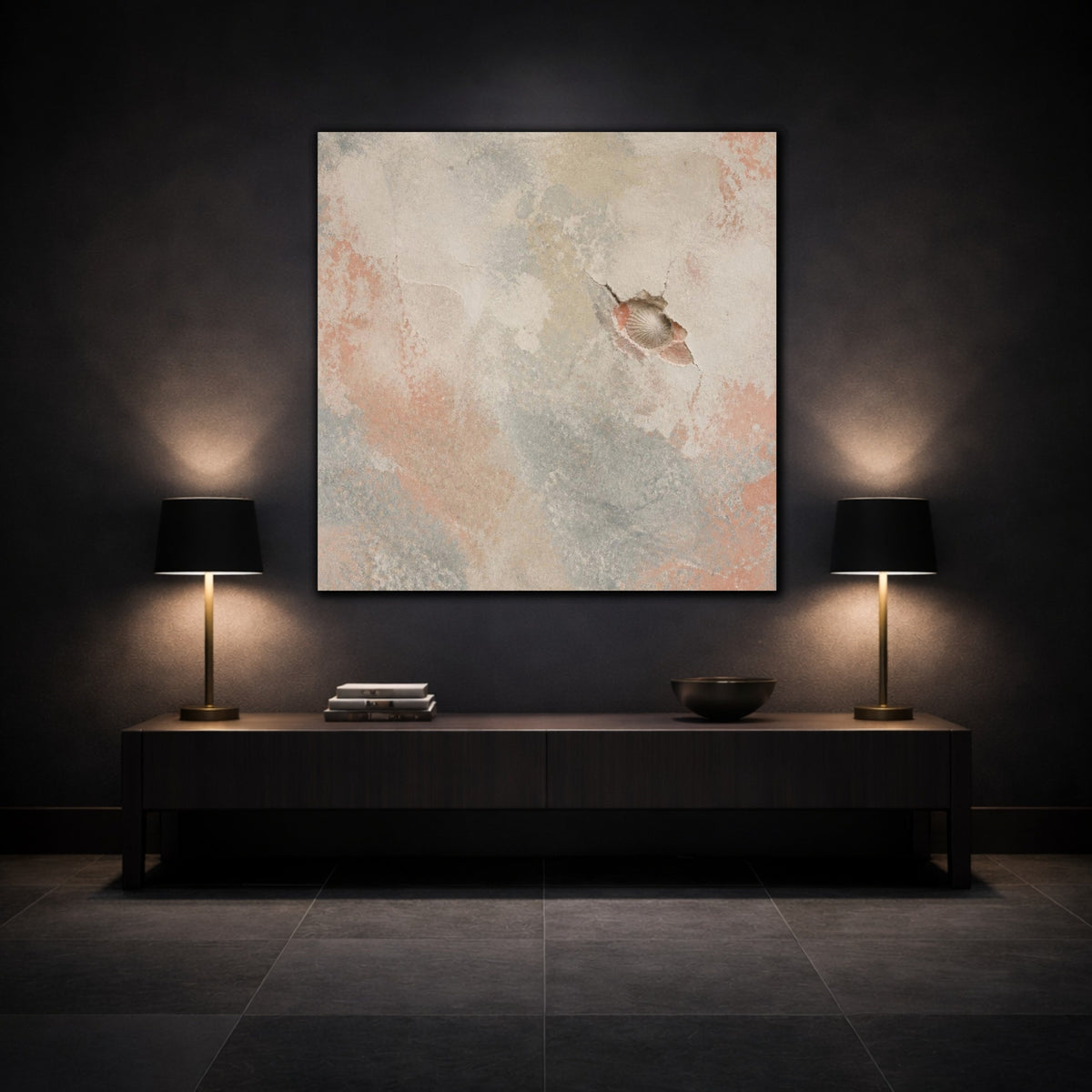 Mockup 3. Wabi Sabi Shell Wall shown as canvas print
