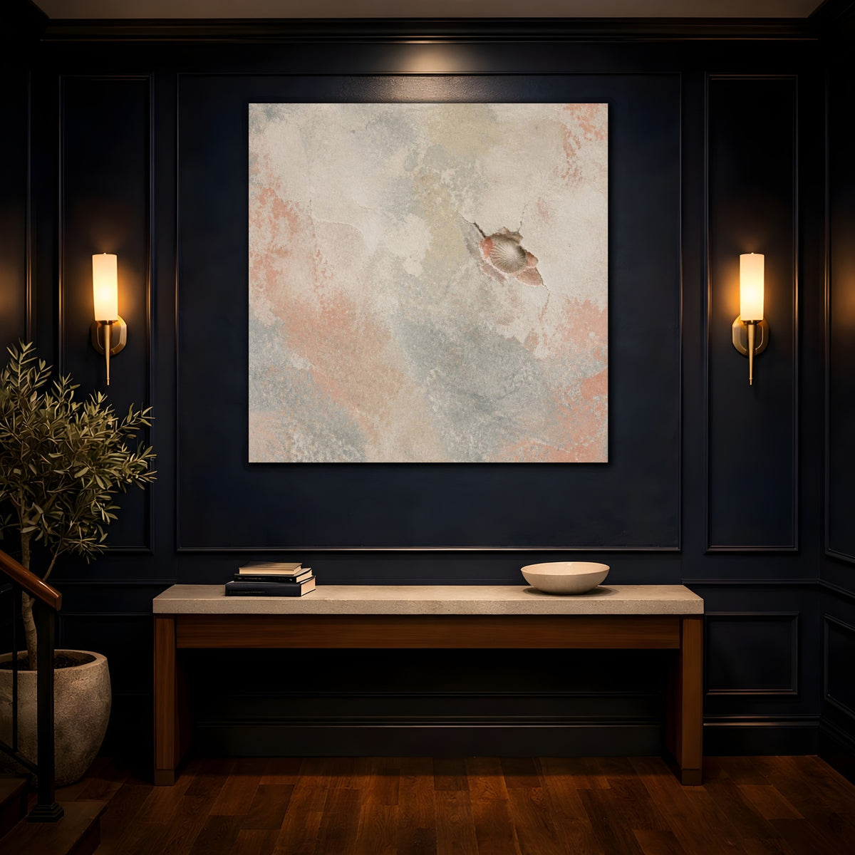 Mockup 4. Wabi Sabi Shell Wall shown as canvas print