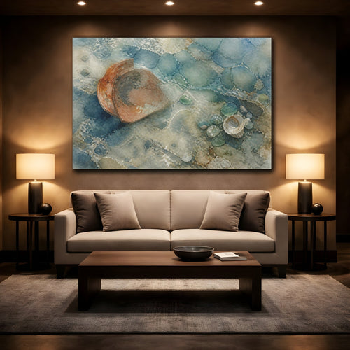 Mockup 2. Wabi Sabi Shells shown as canvas print