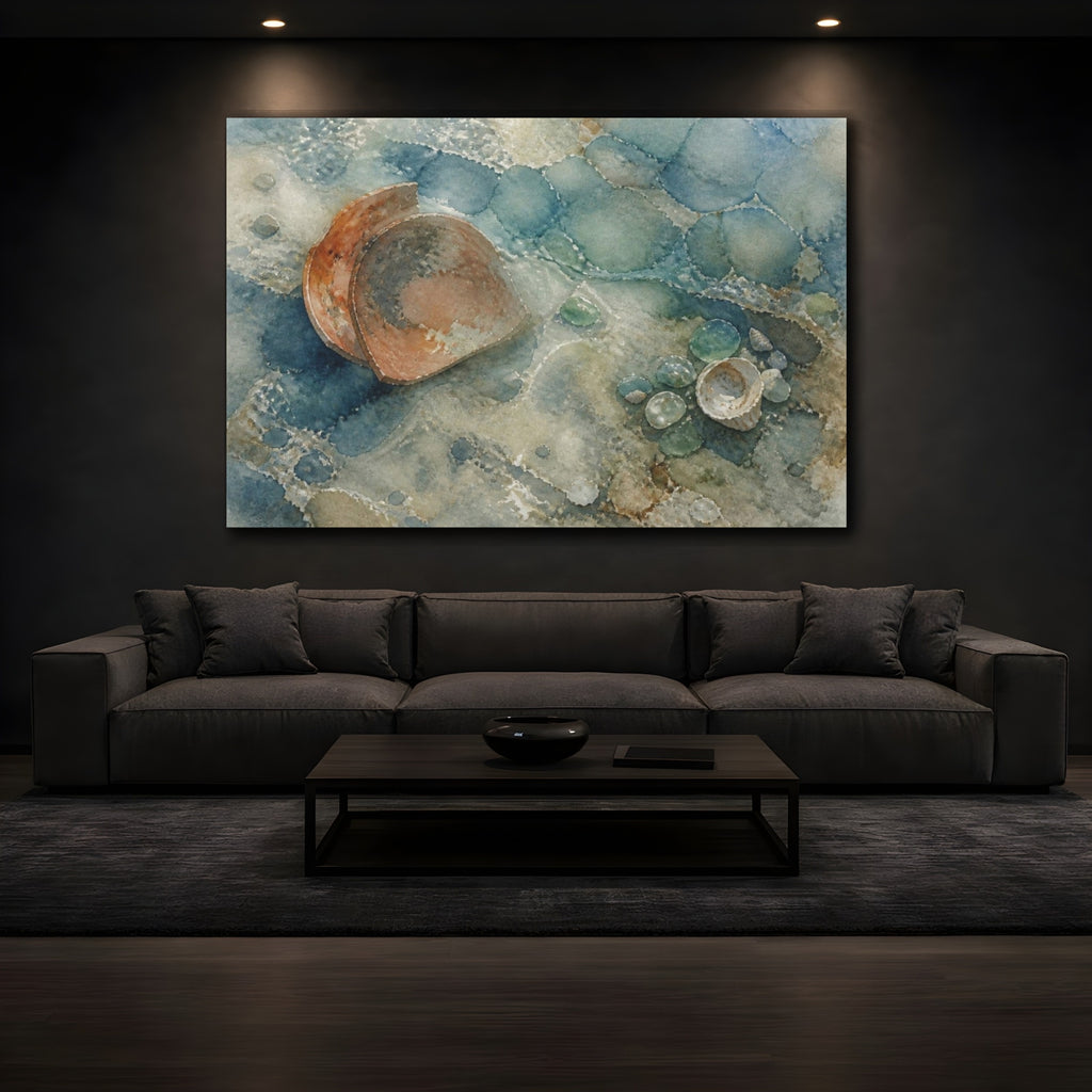 Mockup 3. Wabi Sabi Shells shown as canvas print