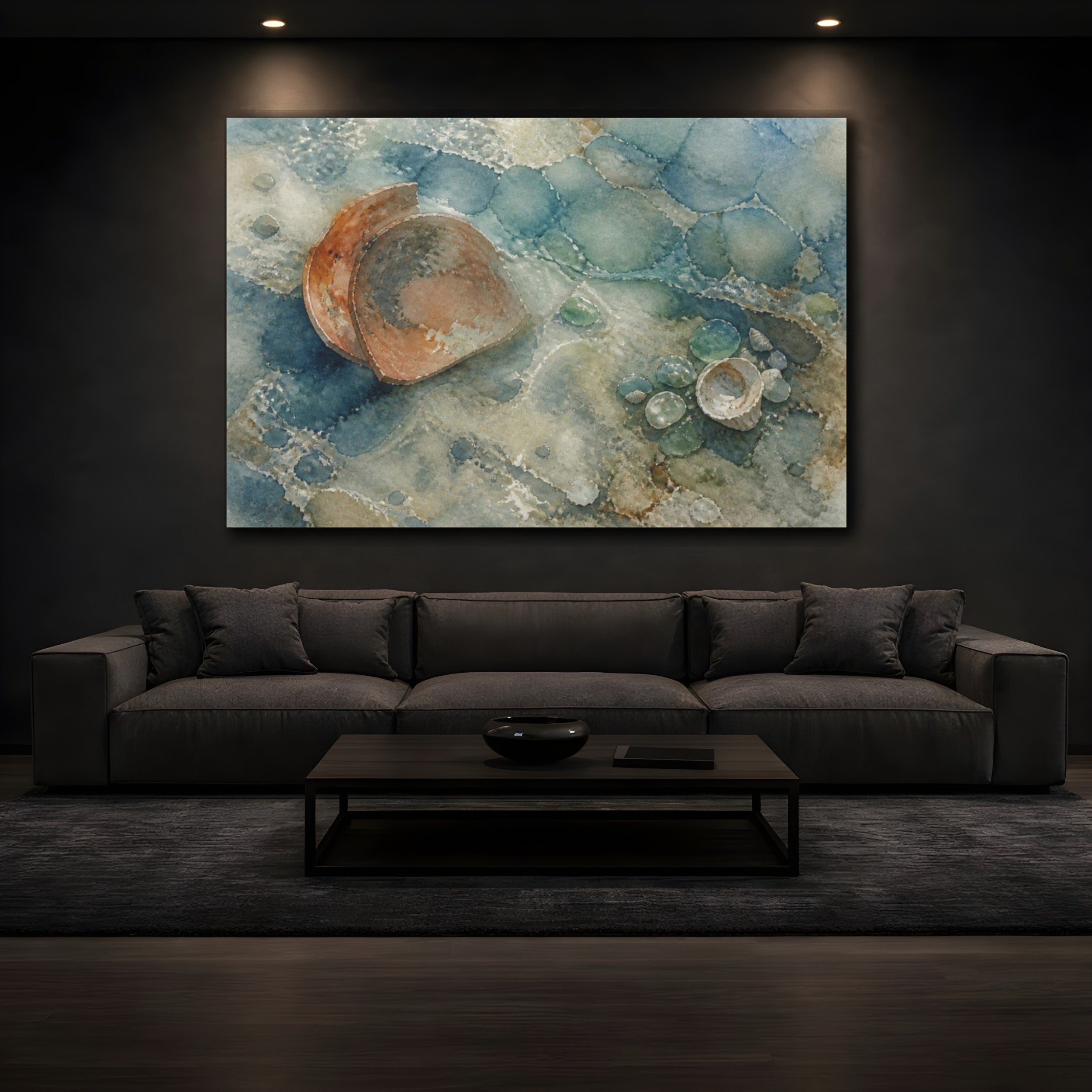 Mockup 3. Wabi Sabi Shells shown as canvas print