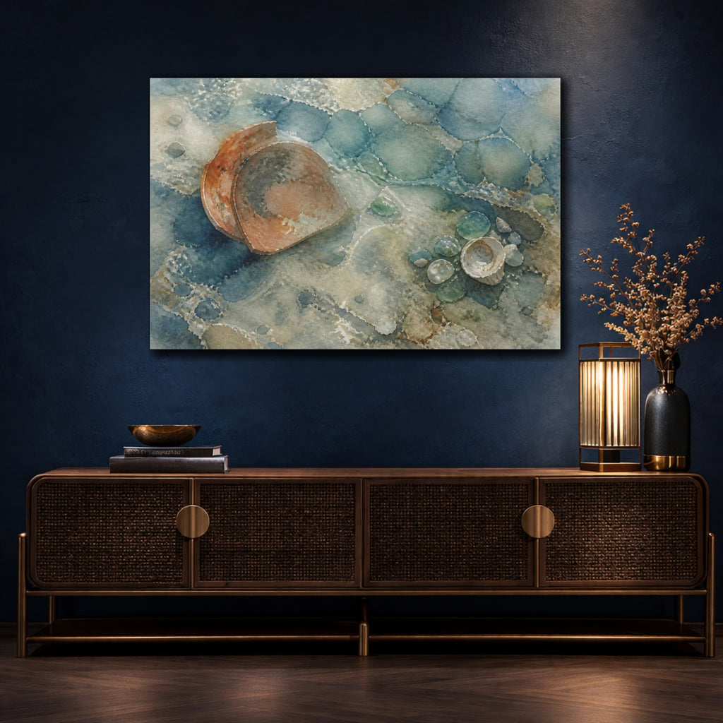 Mockup 4. Wabi Sabi Shells shown as canvas print