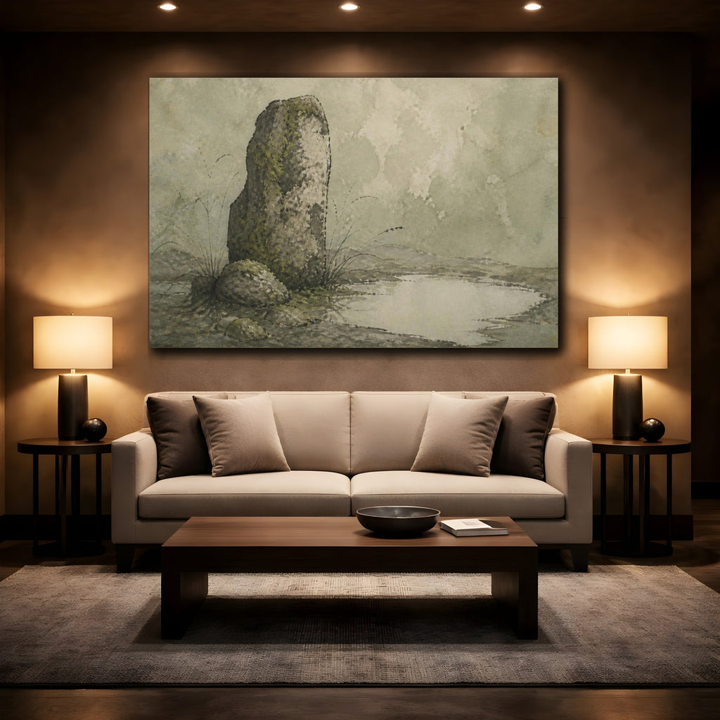 Mockup 2. Wabi-Sabi Standing Stone shown as canvas print