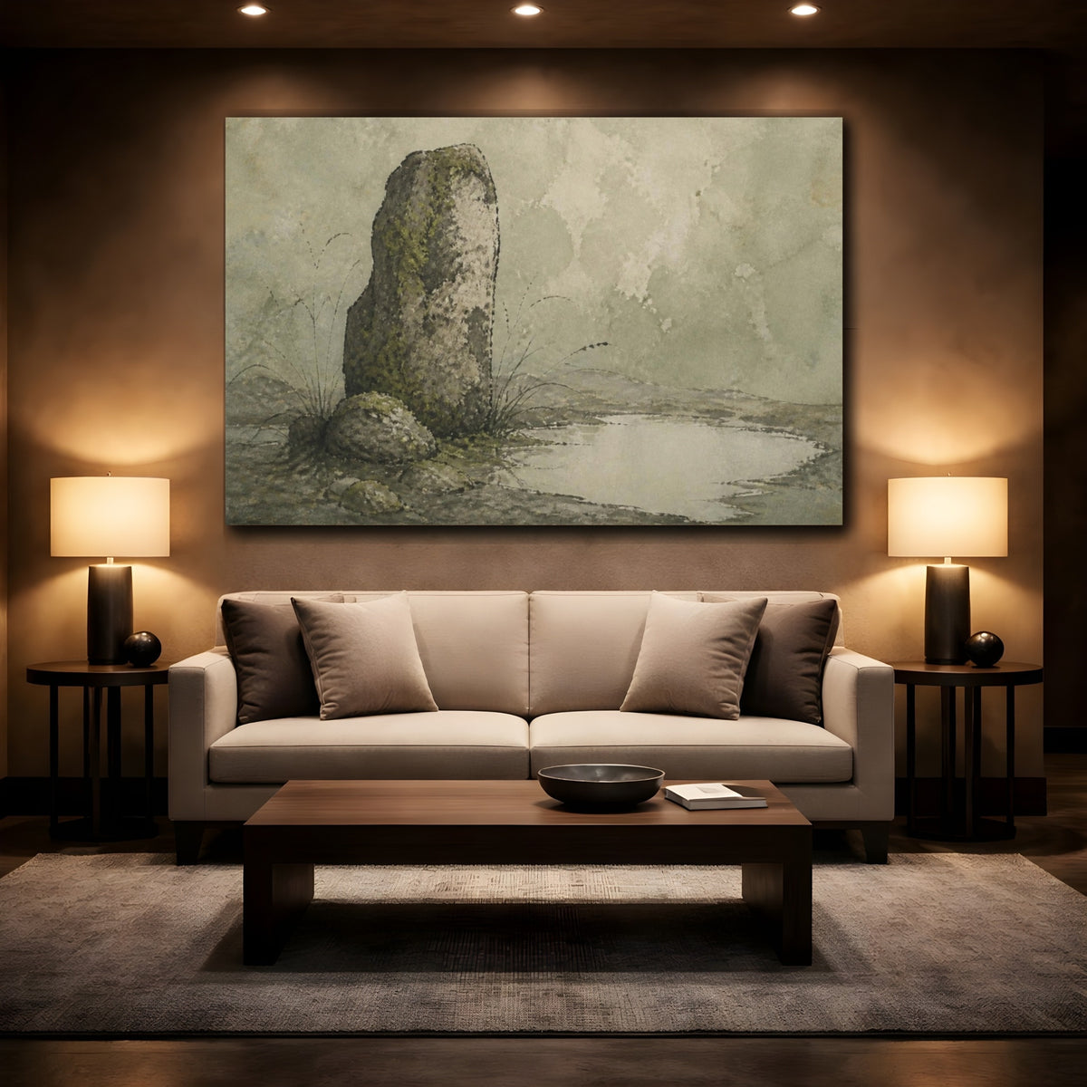Mockup 2. Wabi-Sabi Standing Stone shown as canvas print