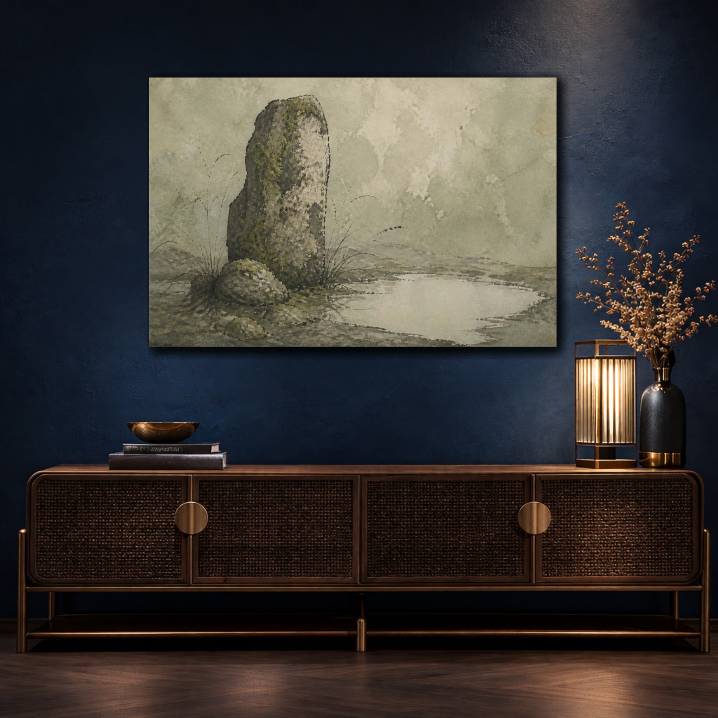 Mockup 4. Wabi-Sabi Standing Stone shown as canvas print