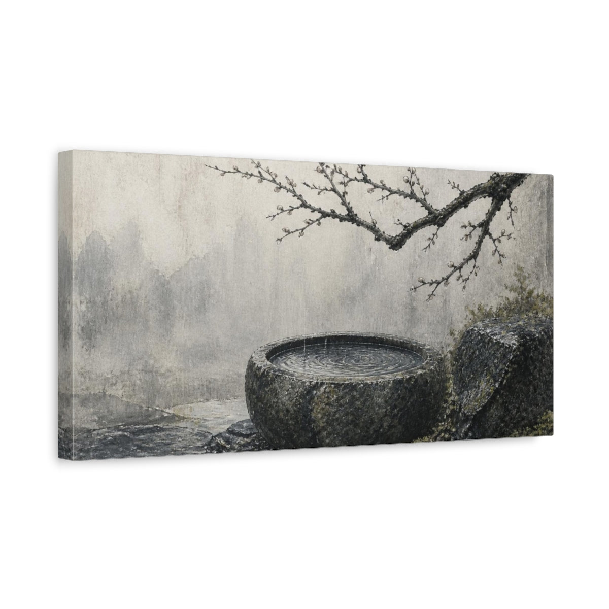 Side Mockup 3. Wabi Sabi Stone Basin shown as canvas print