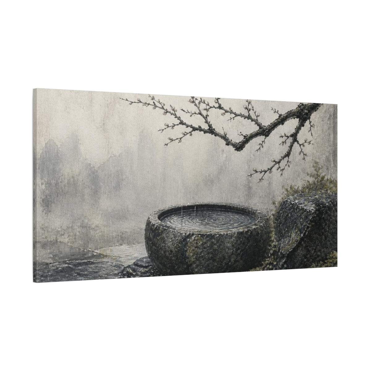 Side Mockup 2. Wabi Sabi Stone Basin shown as canvas print