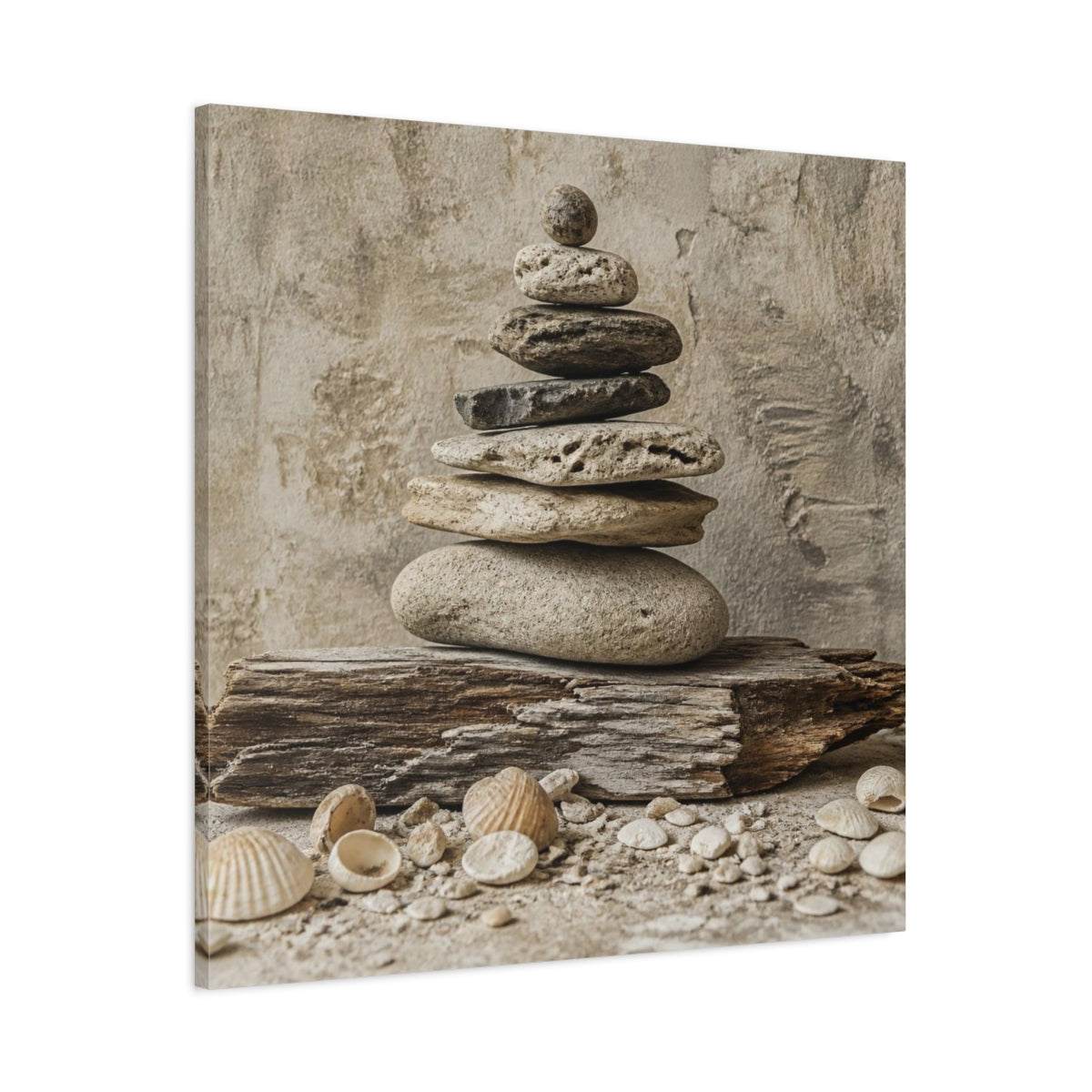 Main Mockup. Wabi Sabi Stone Stack shown as canvas print