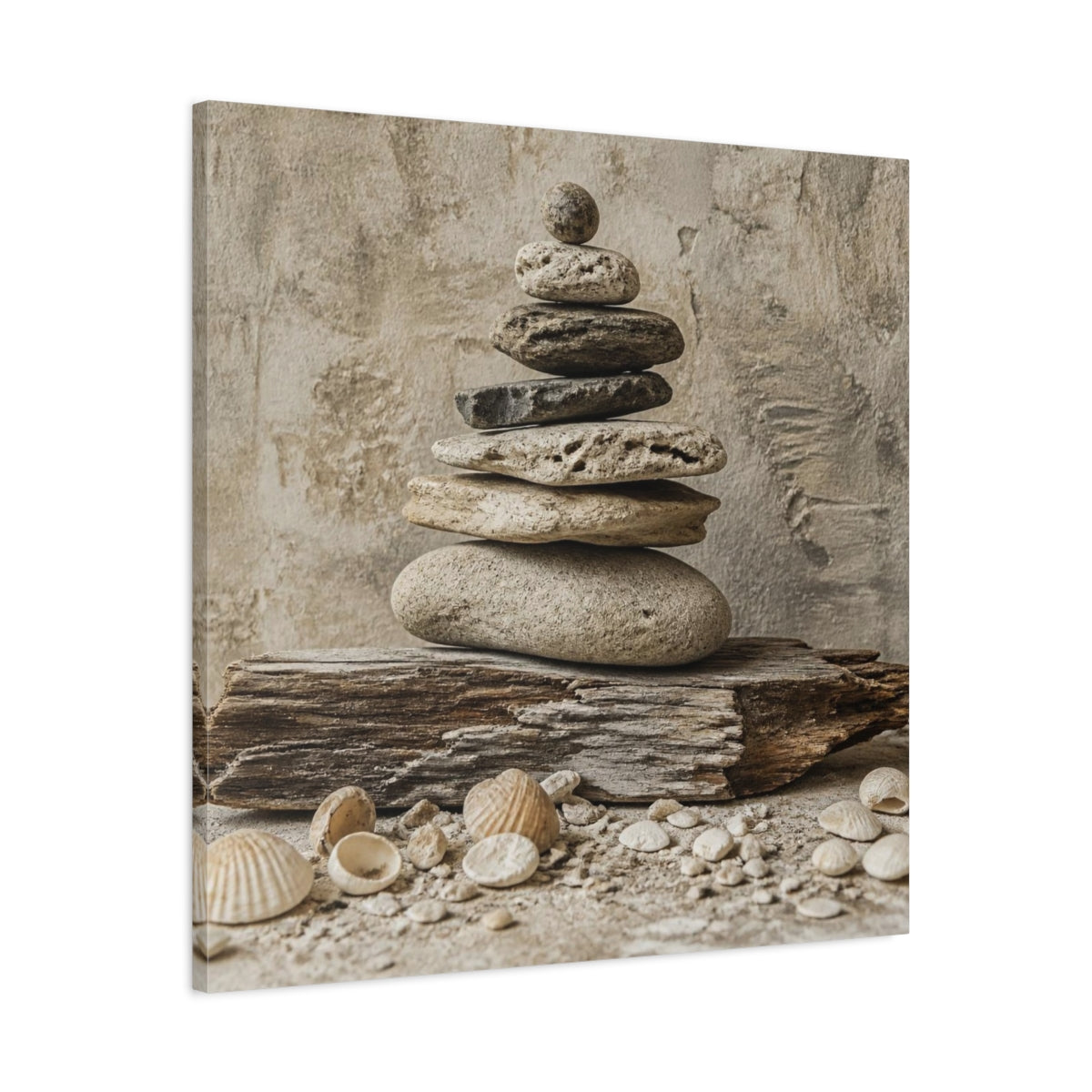 Side Mockup 3. Wabi Sabi Stone Stack shown as canvas print