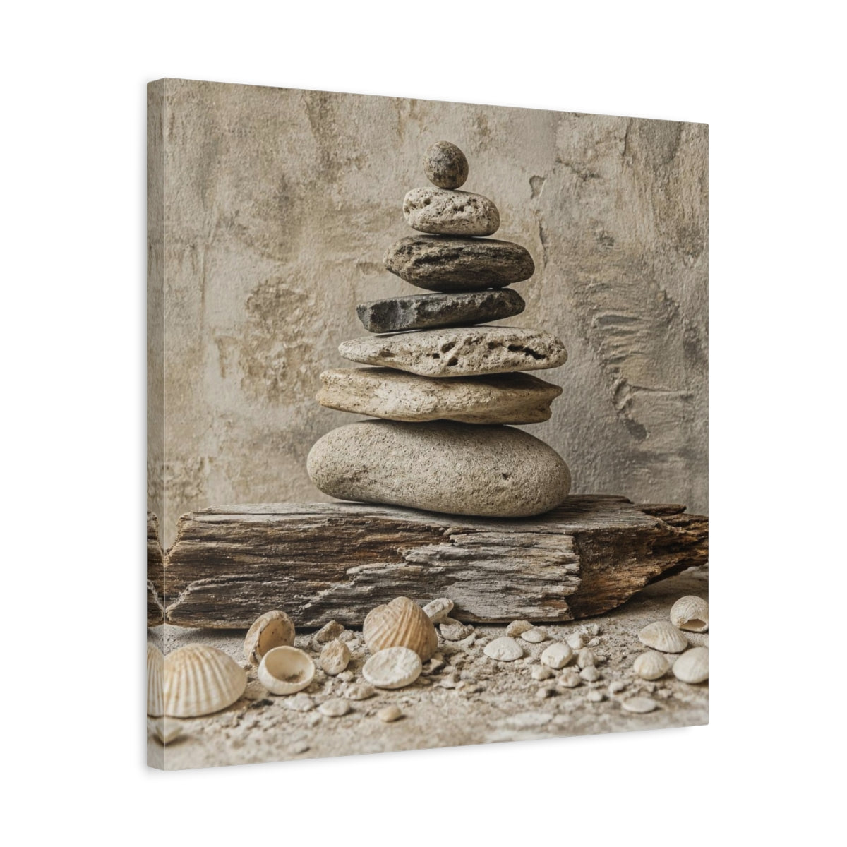Side Mockup 5. Wabi Sabi Stone Stack shown as canvas print