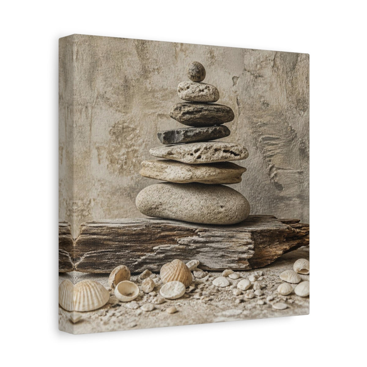 Side Mockup 9. Wabi Sabi Stone Stack shown as canvas print