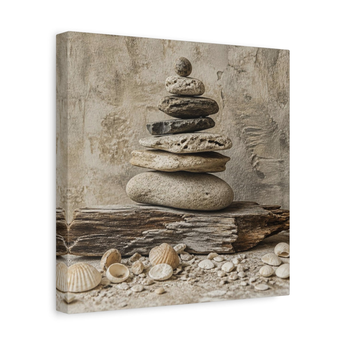 Side Mockup 8. Wabi Sabi Stone Stack shown as canvas print