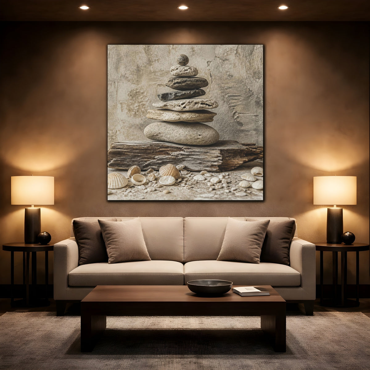Mockup 2. Wabi Sabi Stone Stack shown as canvas print