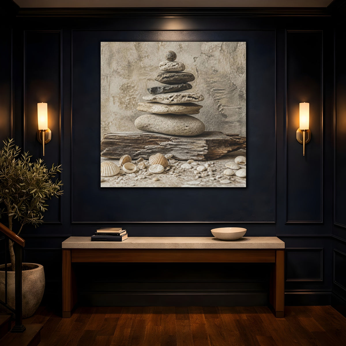 Mockup 4. Wabi Sabi Stone Stack shown as canvas print