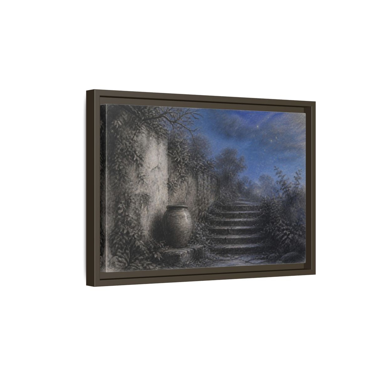 Side Mockup 5. Wabi Sabi Stone Stairs shown as framed canvas print