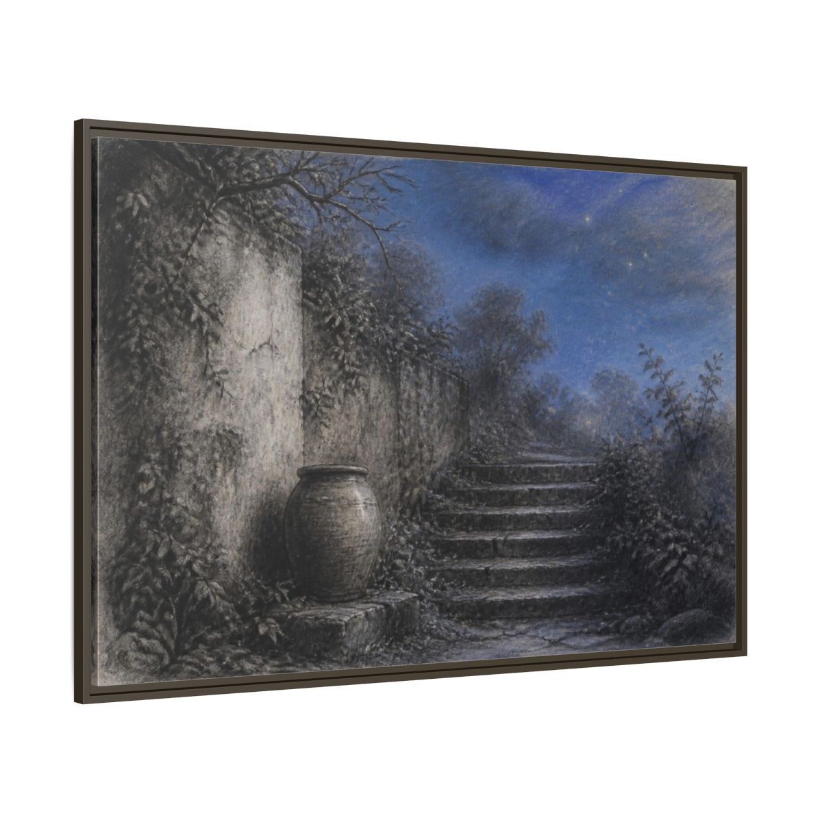 Side Mockup 8. Wabi Sabi Stone Stairs shown as framed canvas print