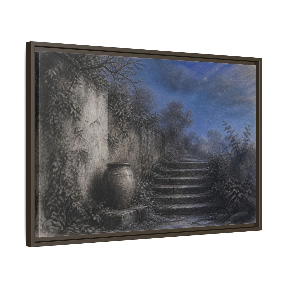 Side Mockup 11. Wabi Sabi Stone Stairs shown as framed canvas print
