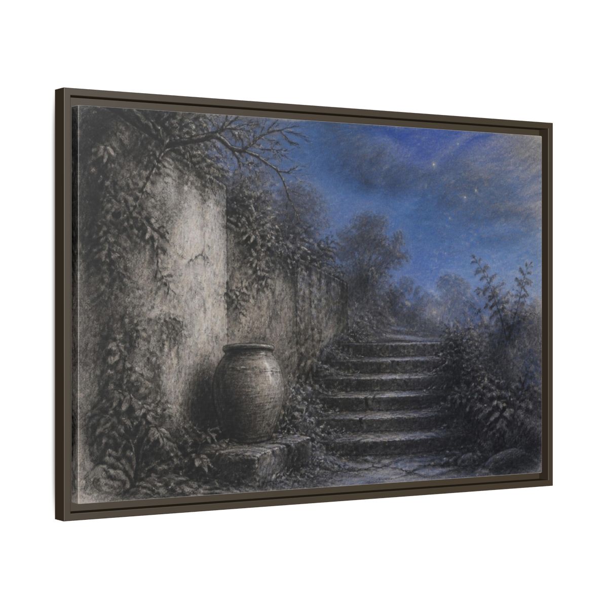 Main Mockup. Wabi Sabi Stone Stairs shown as framed canvas print