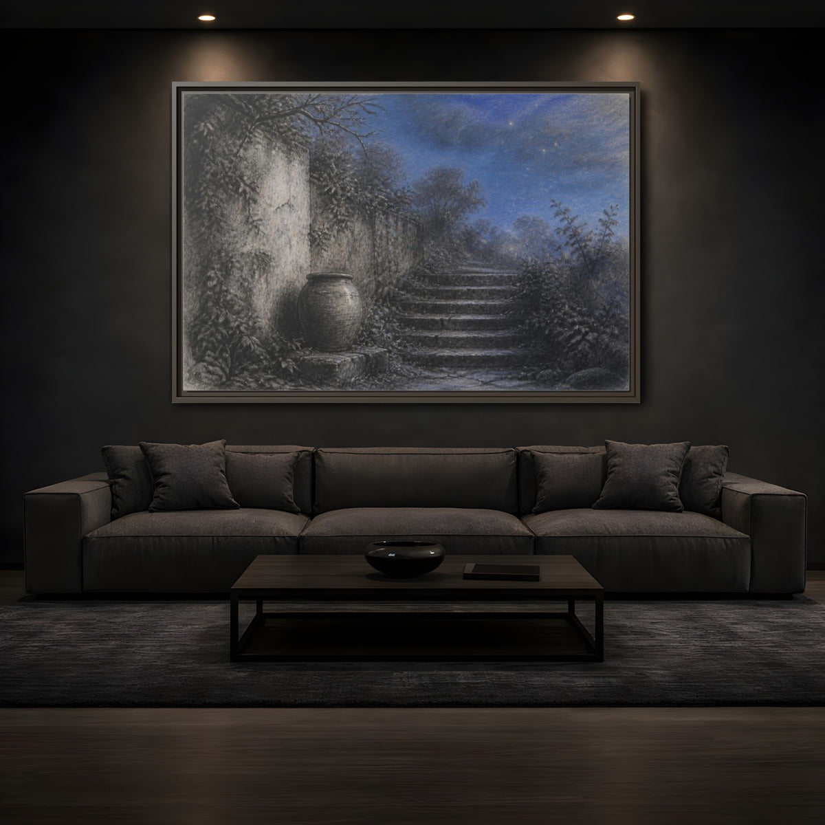 Mockup 3. Wabi Sabi Stone Stairs shown as framed canvas print