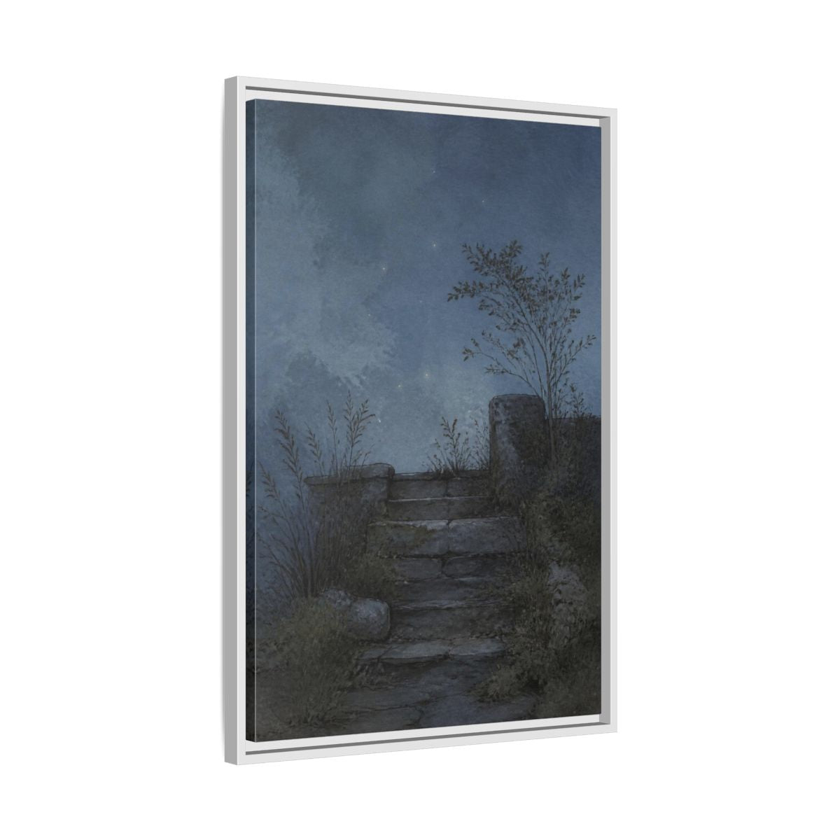 Side Mockup 10. Wabi Sabi Stone Steps shown as framed canvas print