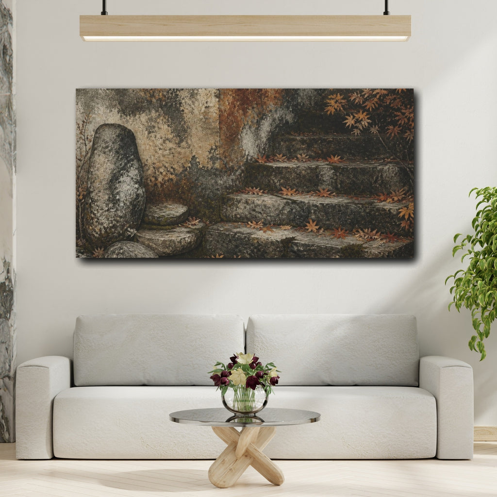 Mockup 2. Wabi Sabi Stone Steps shown as canvas print