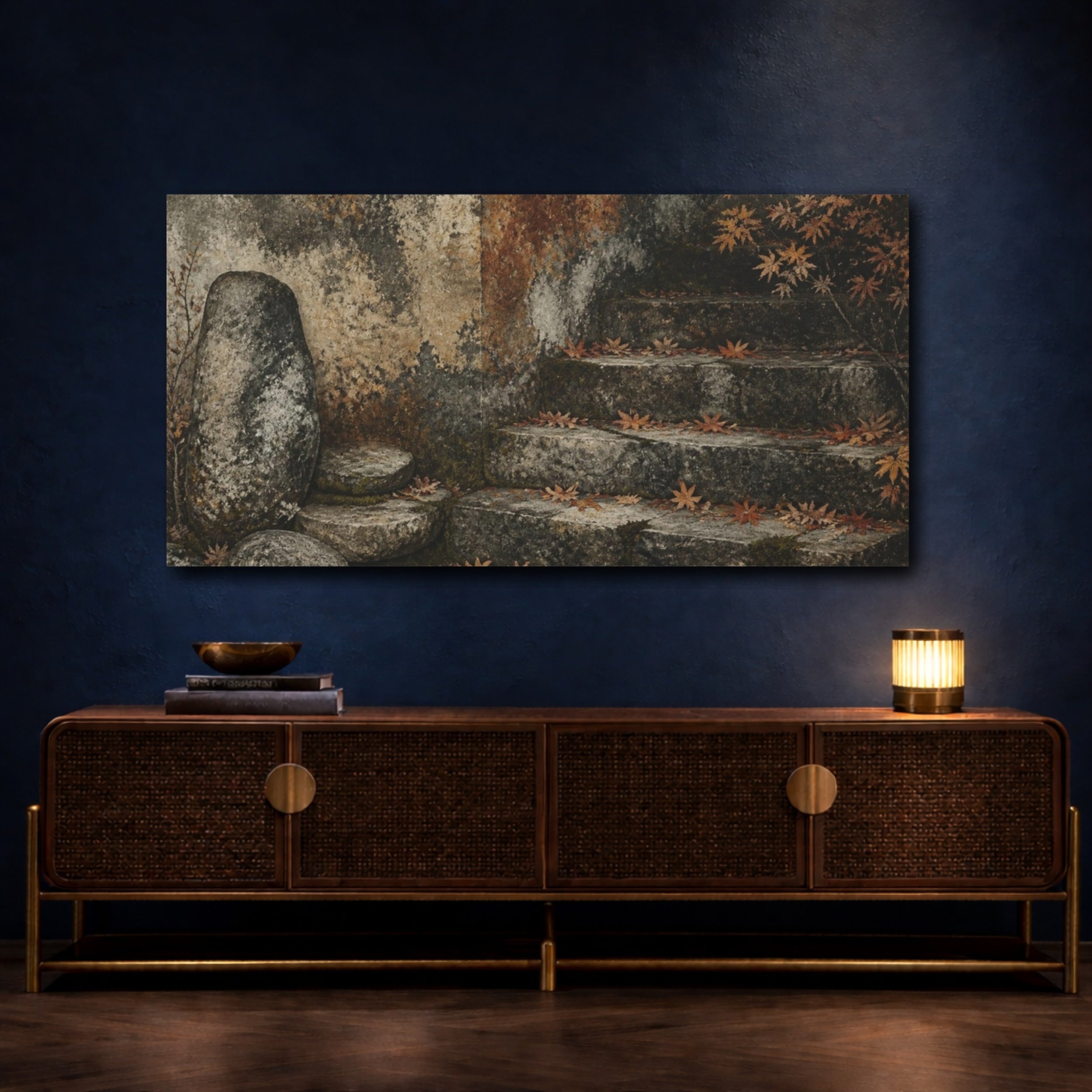 Mockup 4. Wabi Sabi Stone Steps shown as canvas print