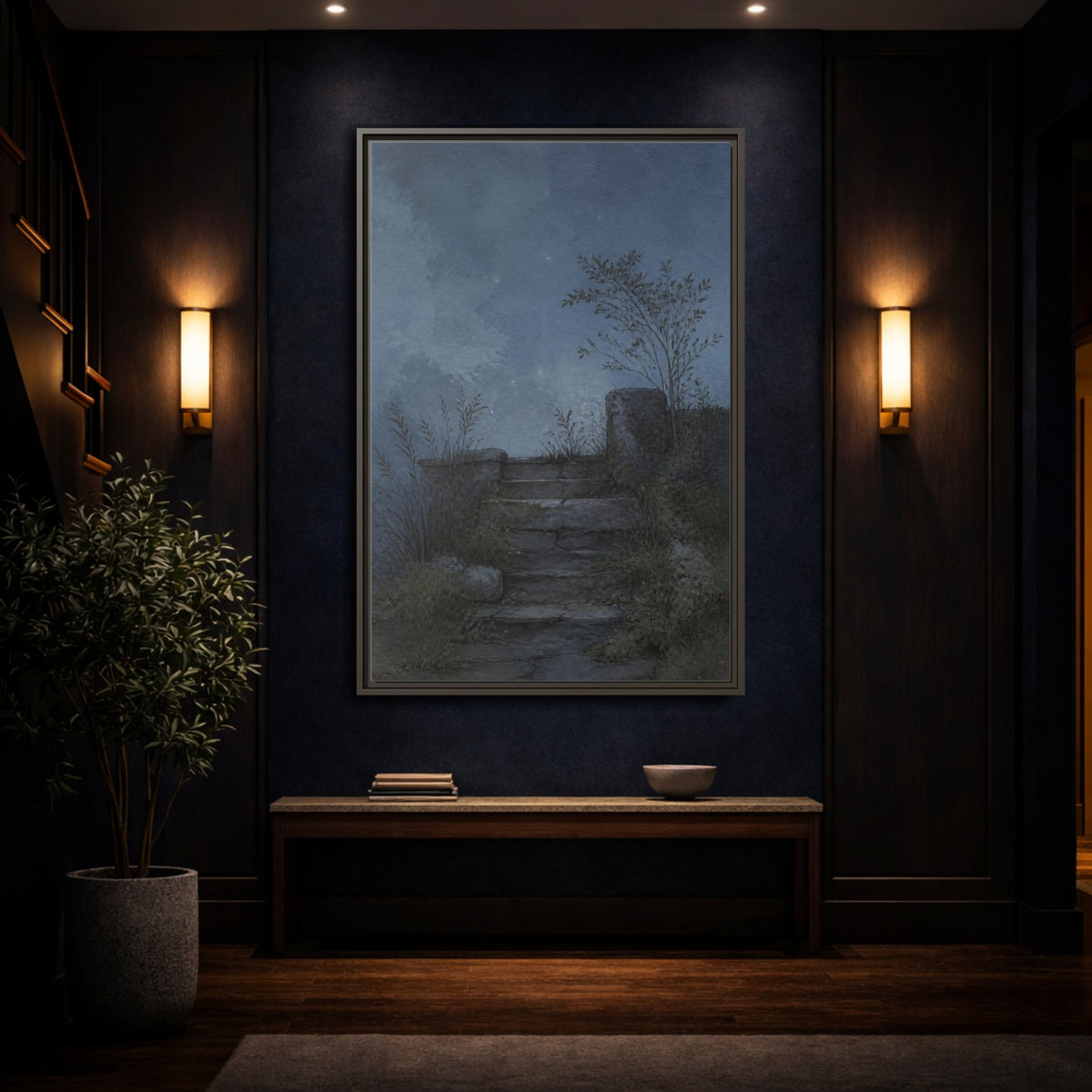 Mockup 4. Wabi Sabi Stone Steps shown as framed canvas print