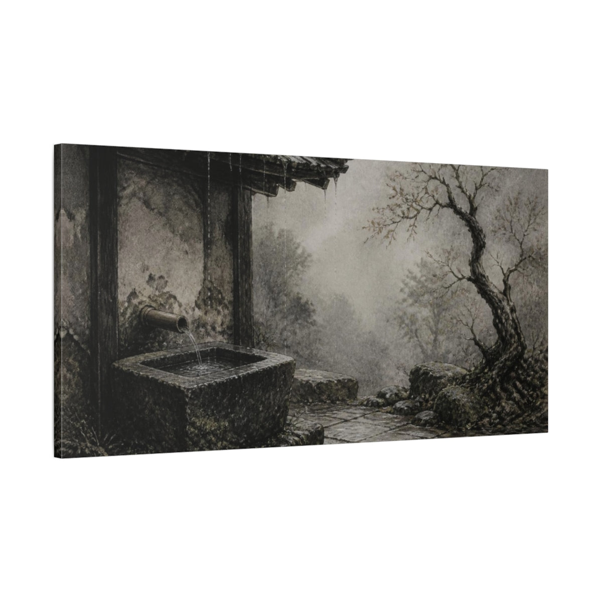 Main Mockup. Wabi Sabi Stone Trough shown as canvas print