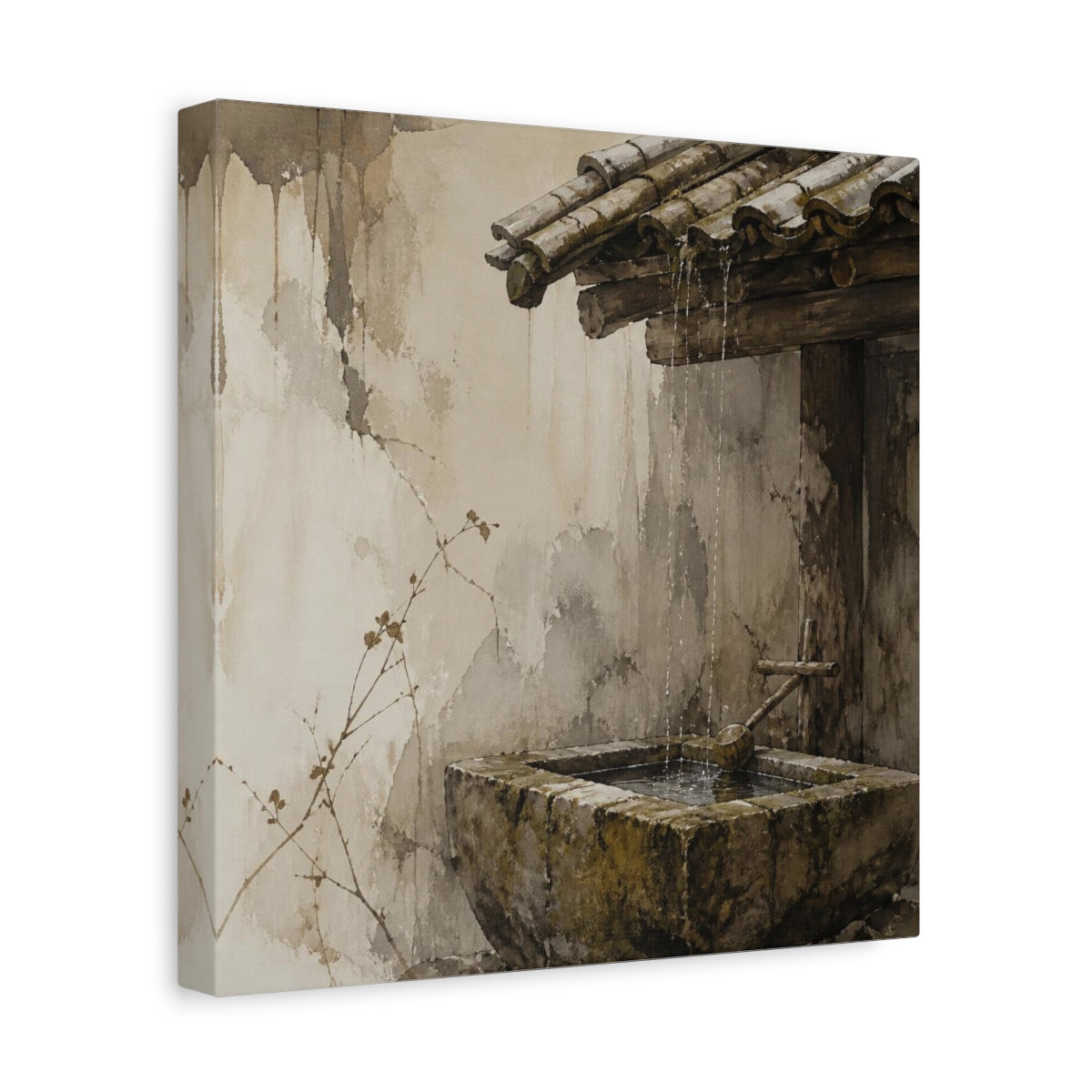Side Mockup 8. Wabi Sabi Stone Trough shown as canvas print