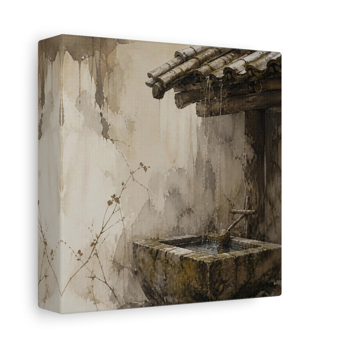 Side Mockup 2. Wabi Sabi Stone Trough shown as canvas print