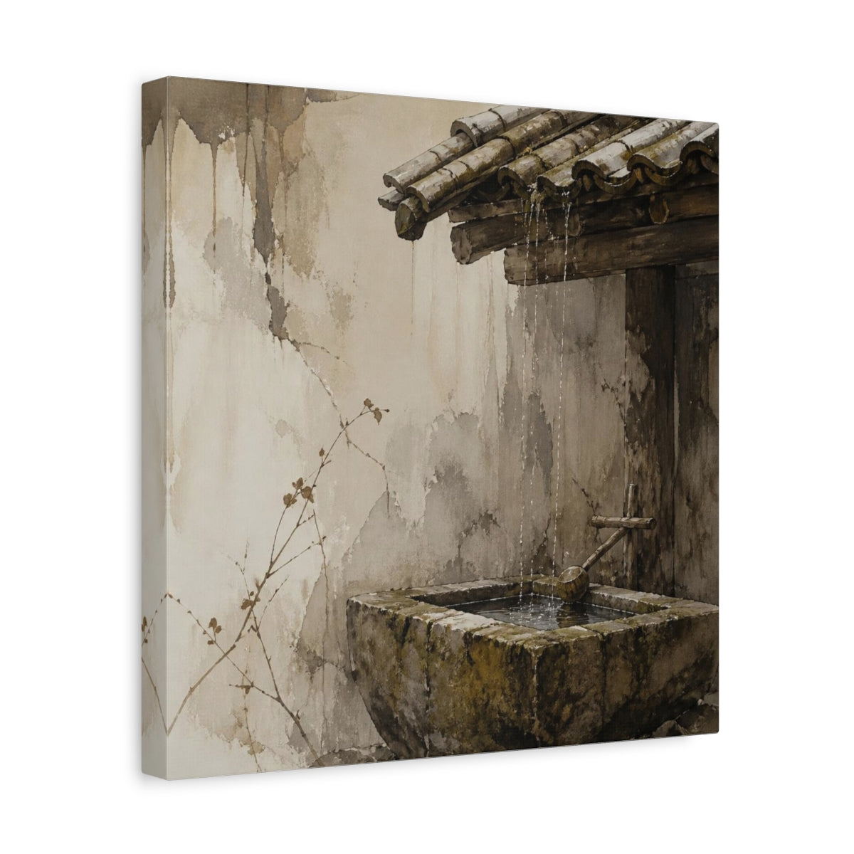Side Mockup 7. Wabi Sabi Stone Trough shown as canvas print