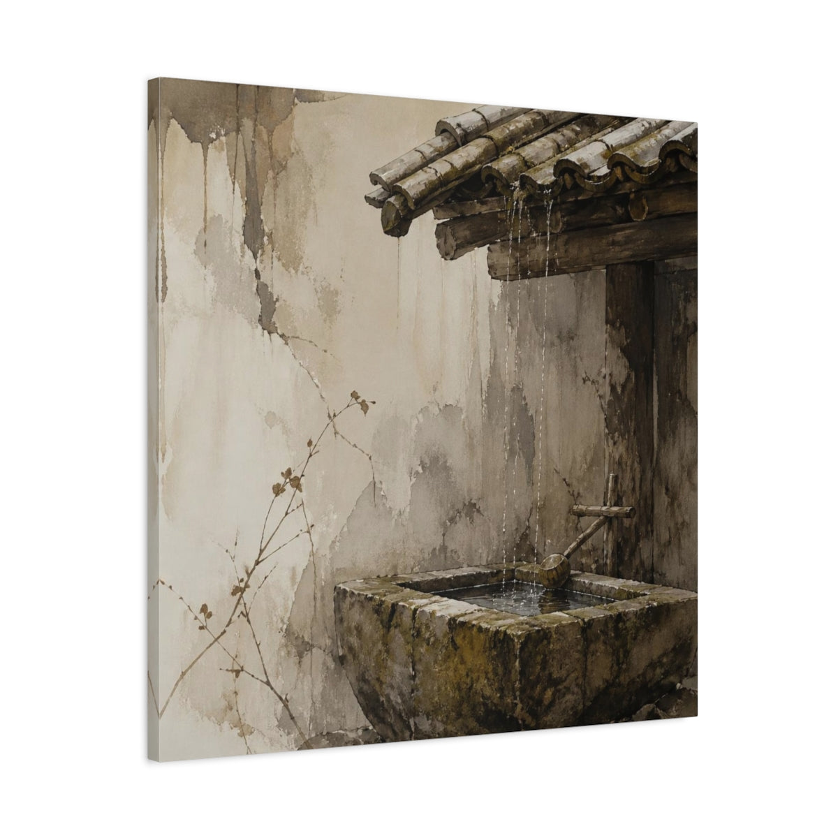 Side Mockup 3. Wabi Sabi Stone Trough shown as canvas print