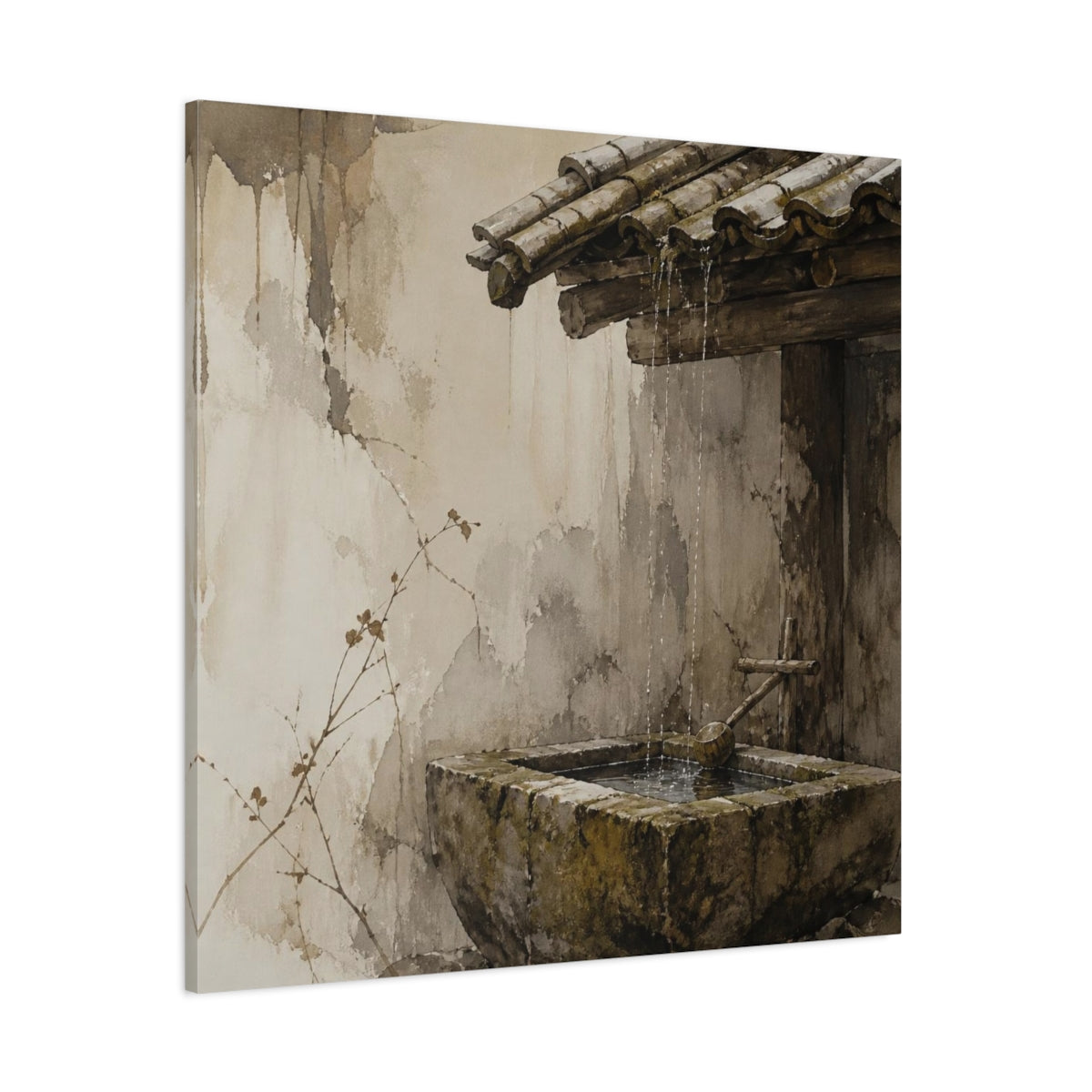 Side Mockup 1. Wabi Sabi Stone Trough shown as canvas print