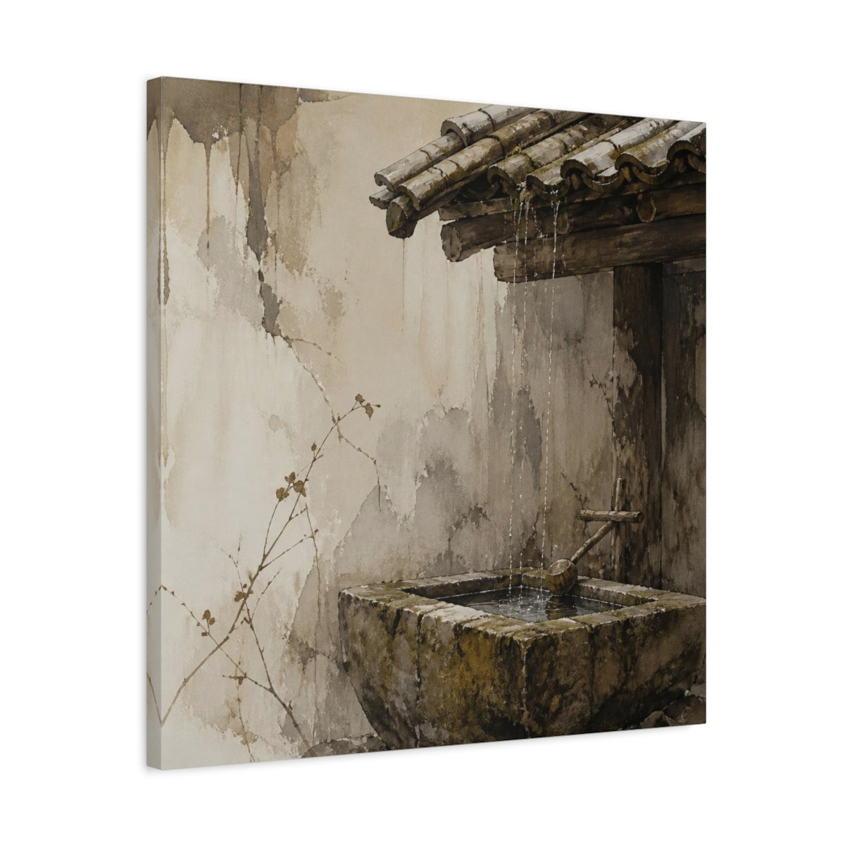 Side Mockup 4. Wabi Sabi Stone Trough shown as canvas print