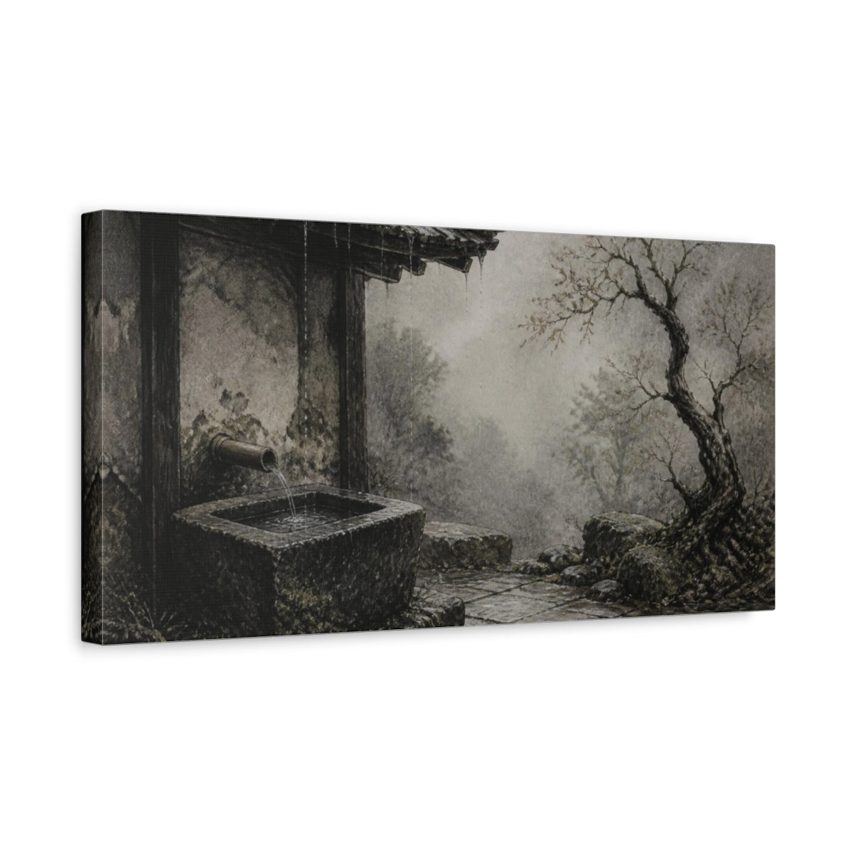 Side Mockup 3. Wabi Sabi Stone Trough shown as canvas print
