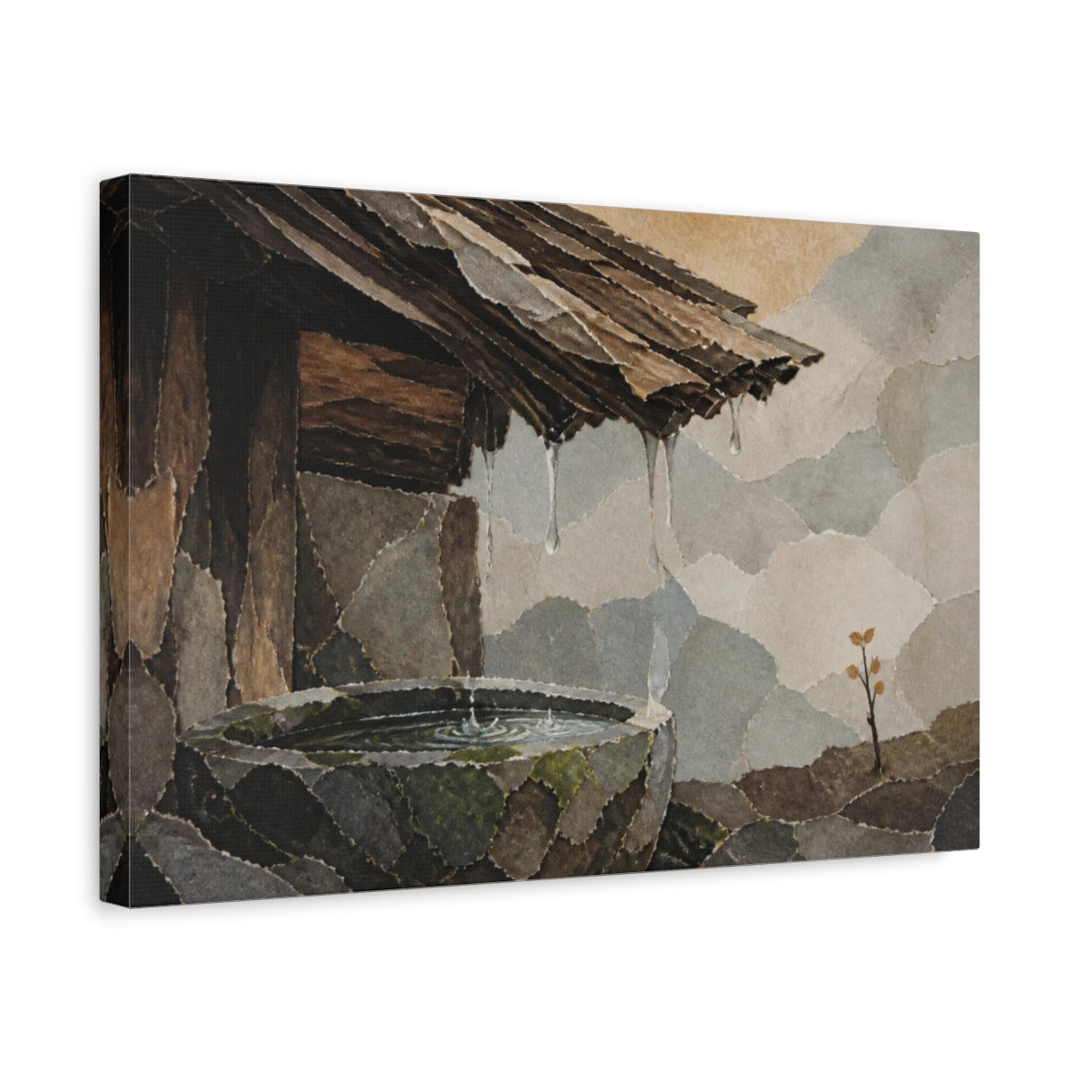 Side Mockup 4. Wabi-Sabi Stone Trough shown as canvas print