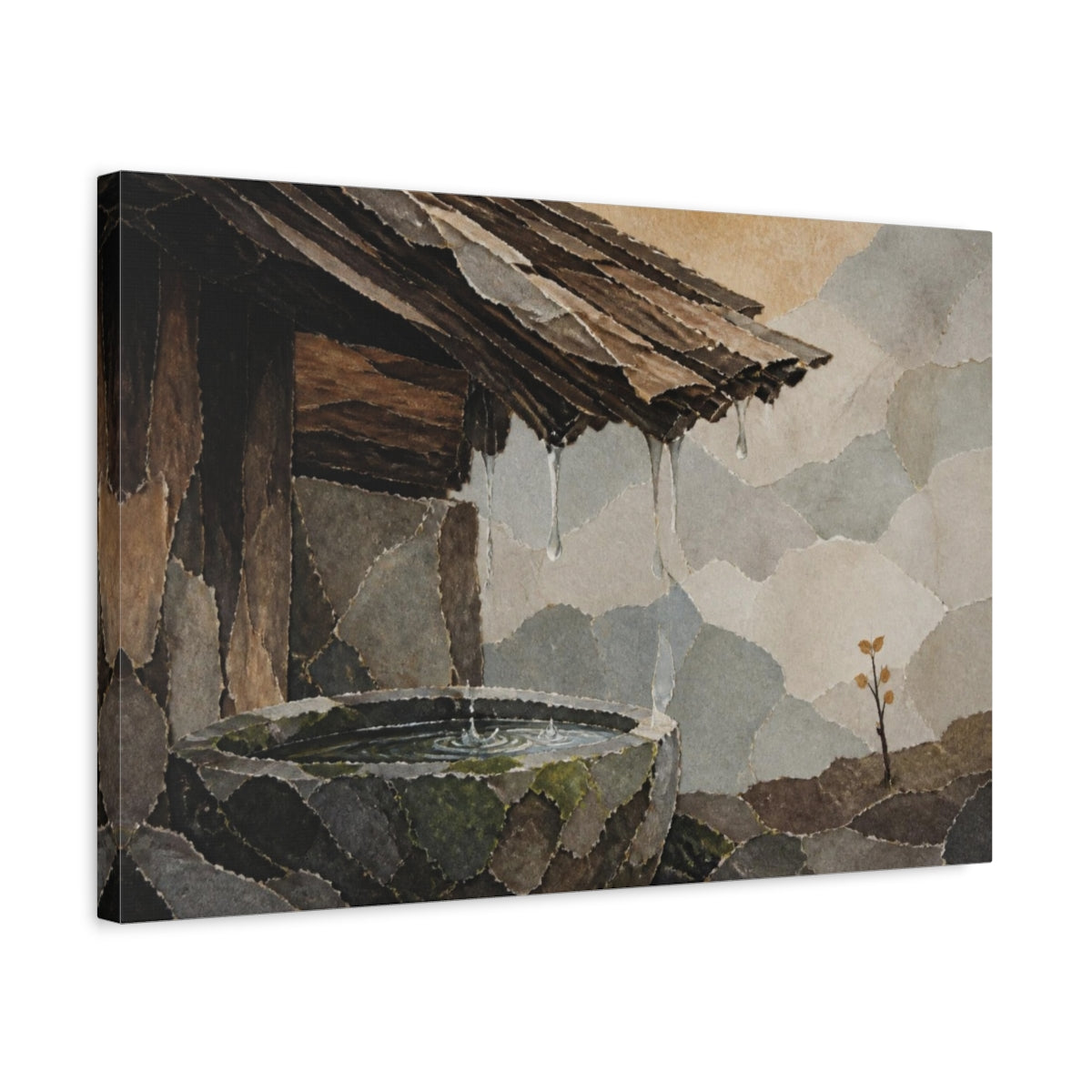 Side Mockup 3. Wabi-Sabi Stone Trough shown as canvas print