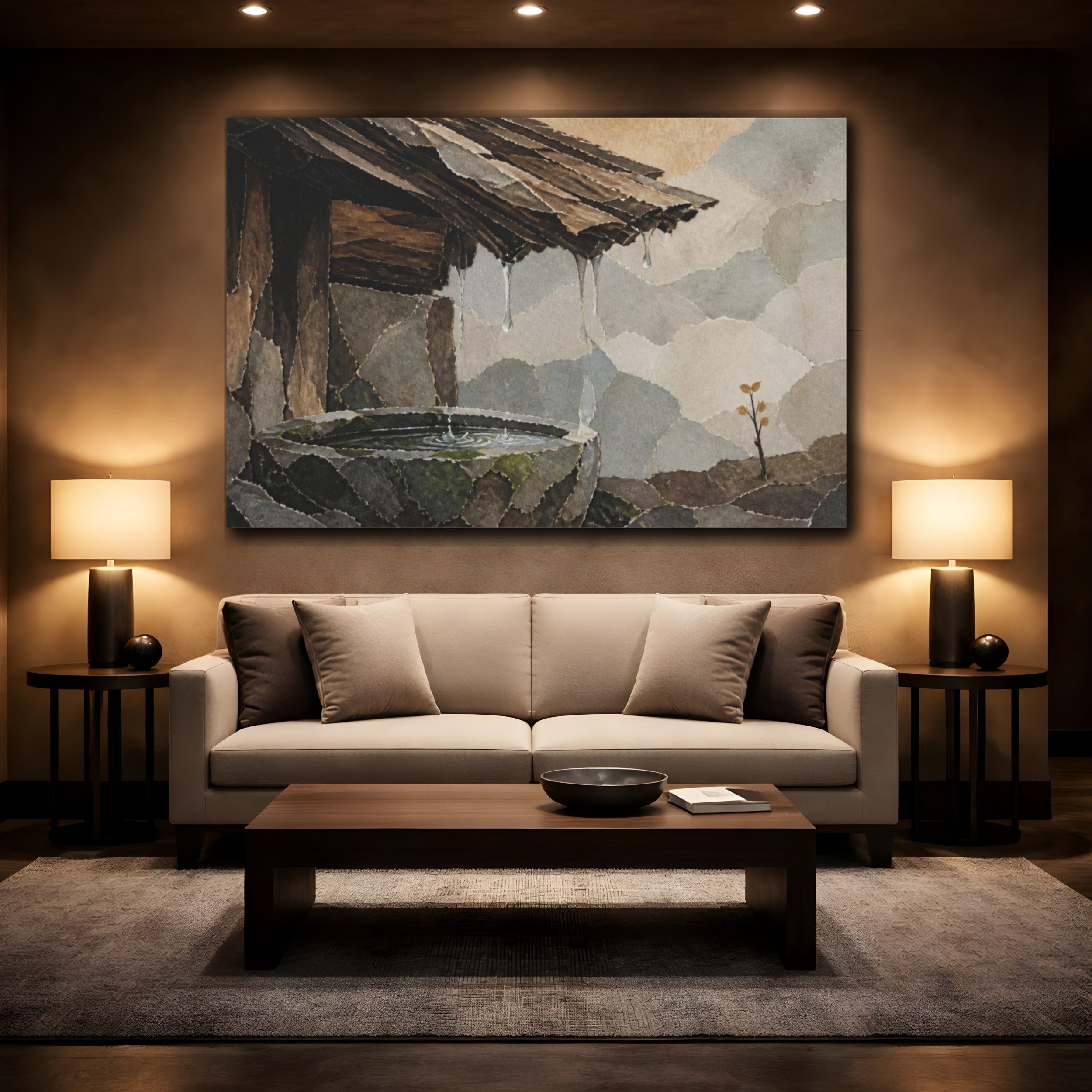 Mockup 2. Wabi-Sabi Stone Trough shown as canvas print