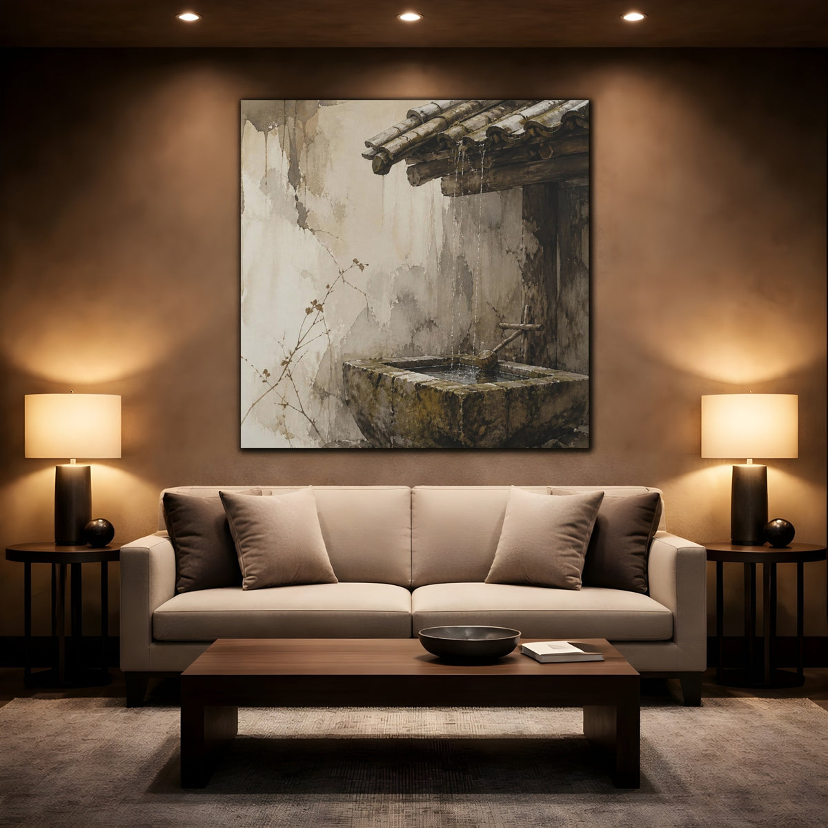 Mockup 2. Wabi Sabi Stone Trough shown as canvas print