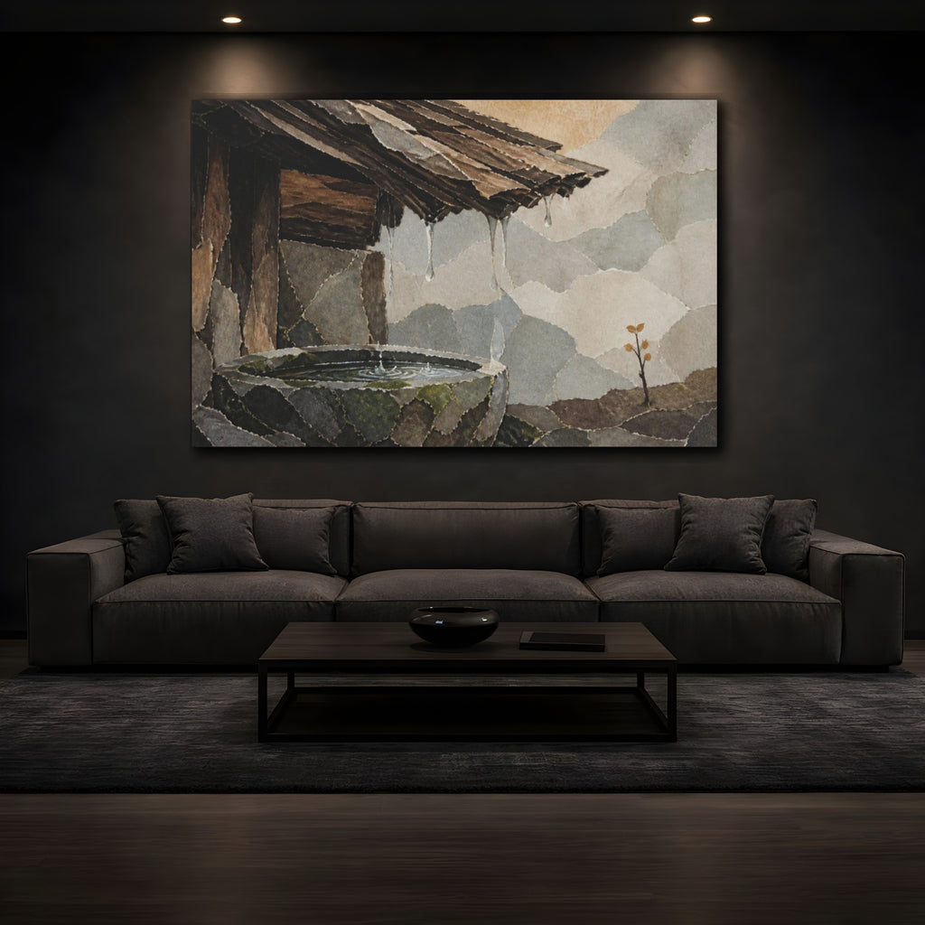Mockup 3. Wabi-Sabi Stone Trough shown as canvas print