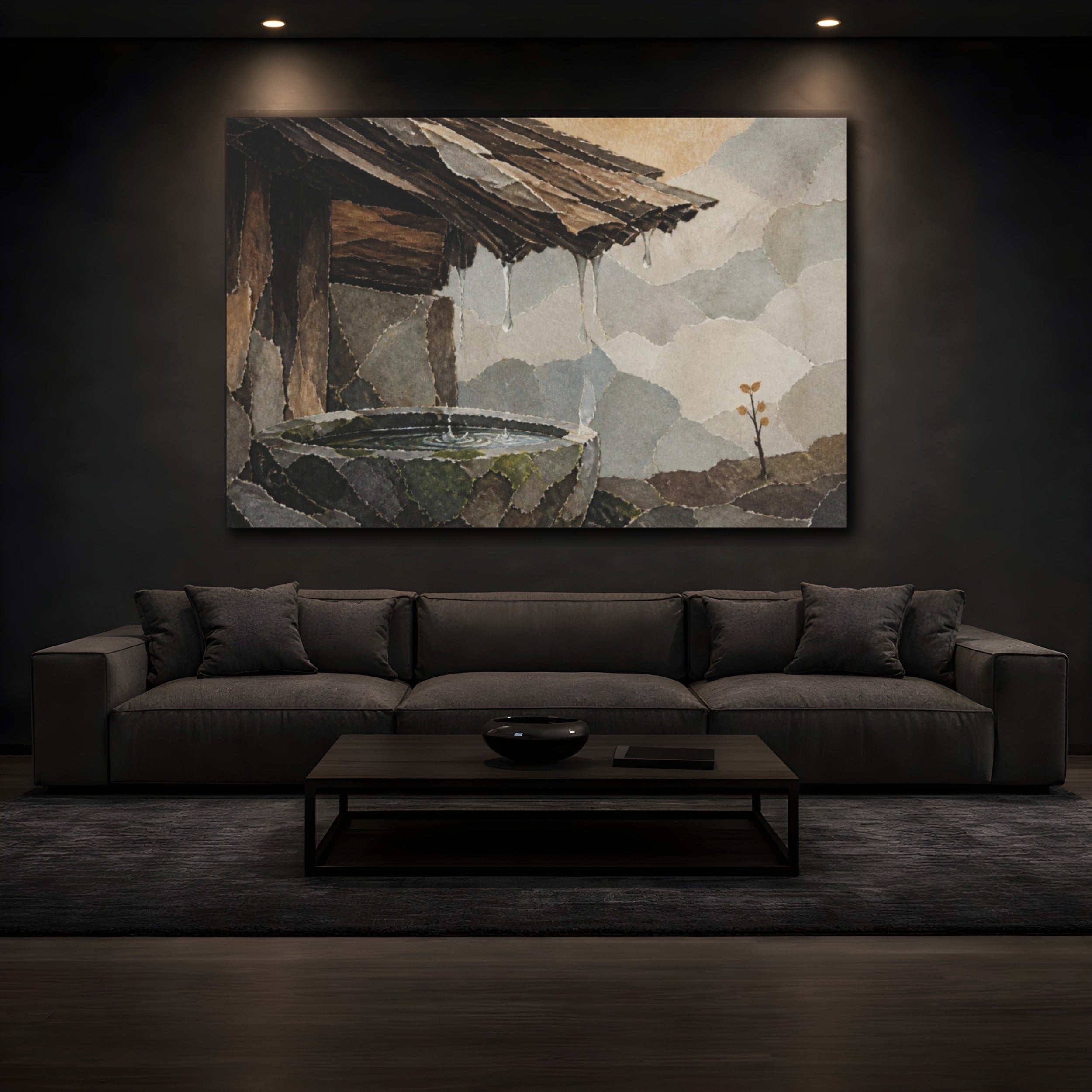 Mockup 3. Wabi-Sabi Stone Trough shown as canvas print