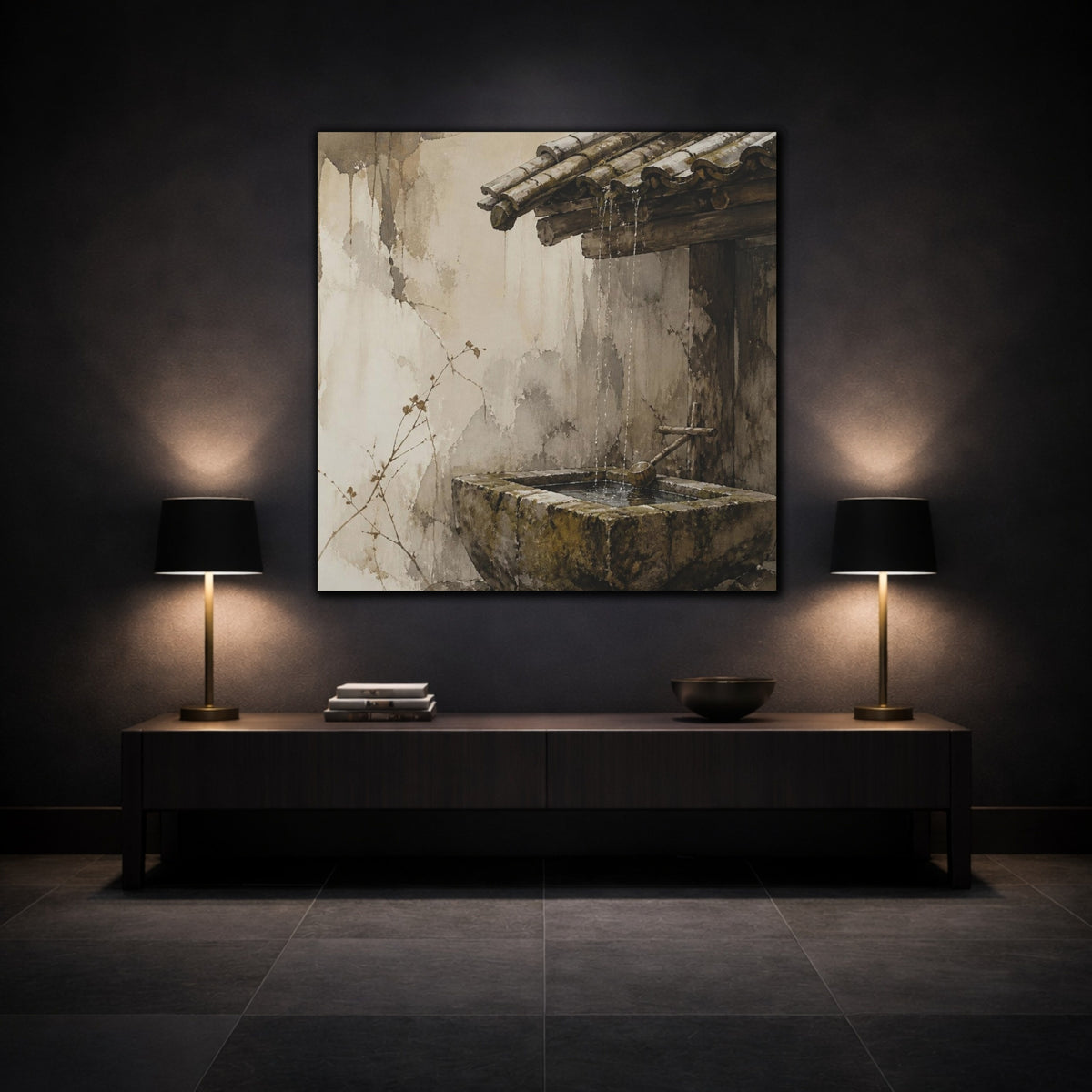 Mockup 3. Wabi Sabi Stone Trough shown as canvas print