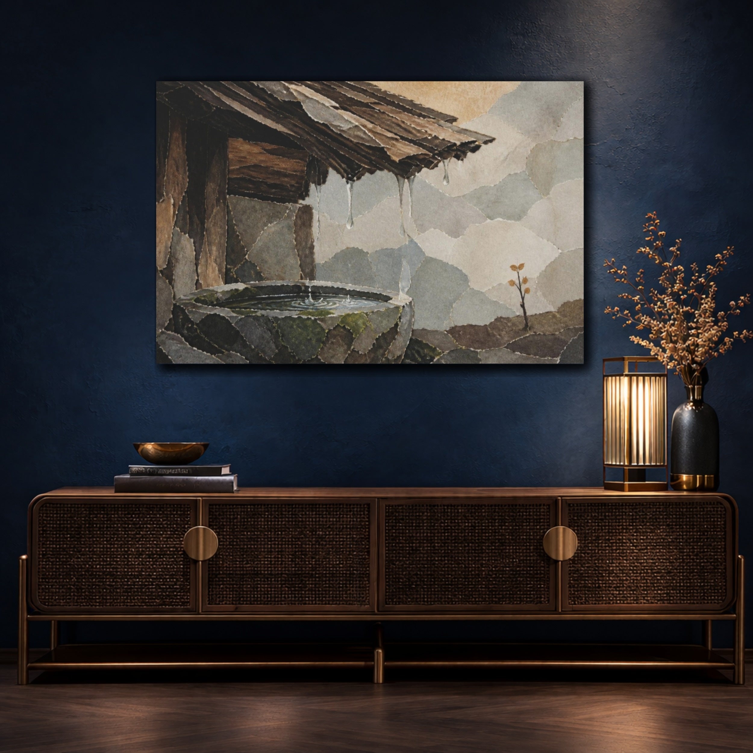 Mockup 4. Wabi-Sabi Stone Trough shown as canvas print