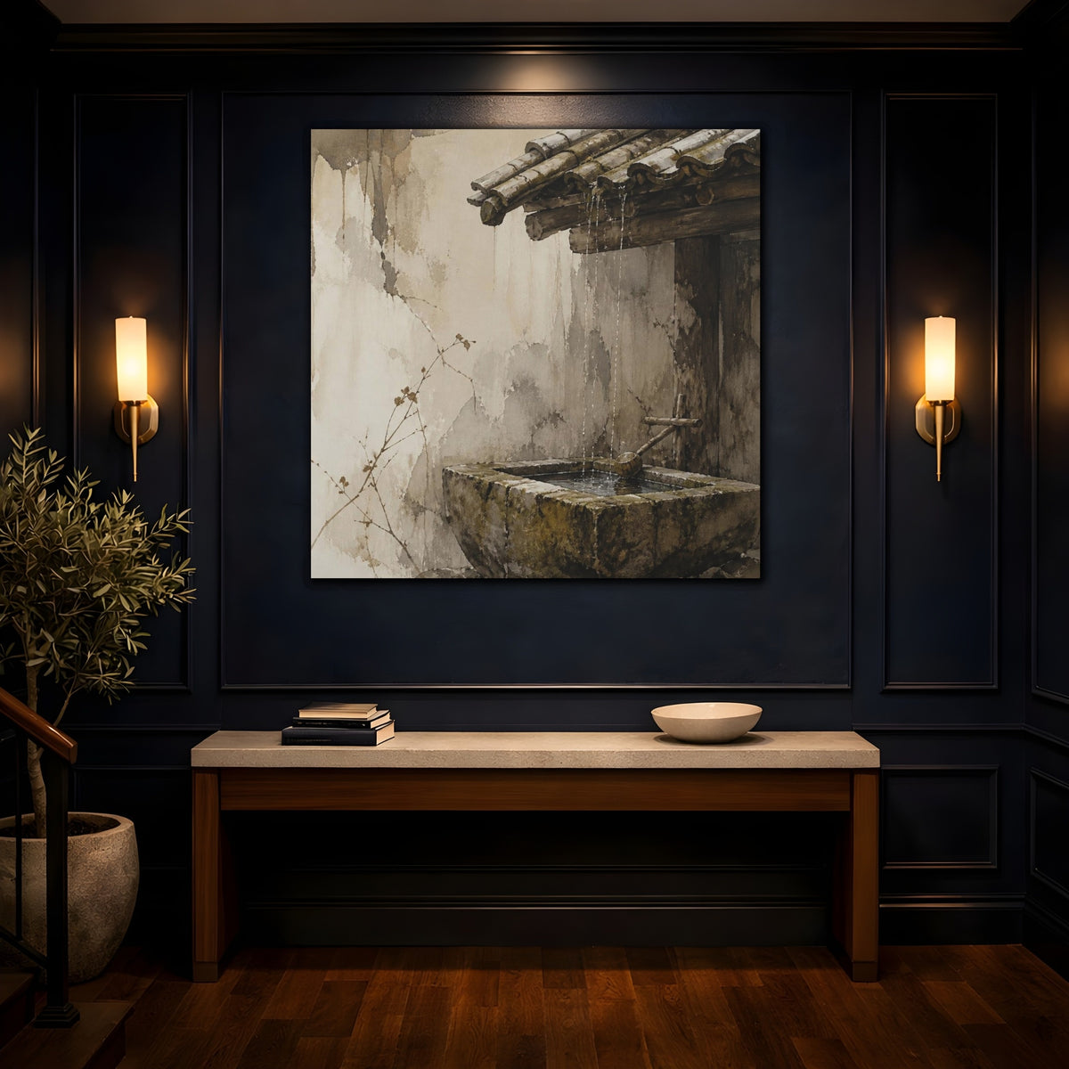 Mockup 4. Wabi Sabi Stone Trough shown as canvas print