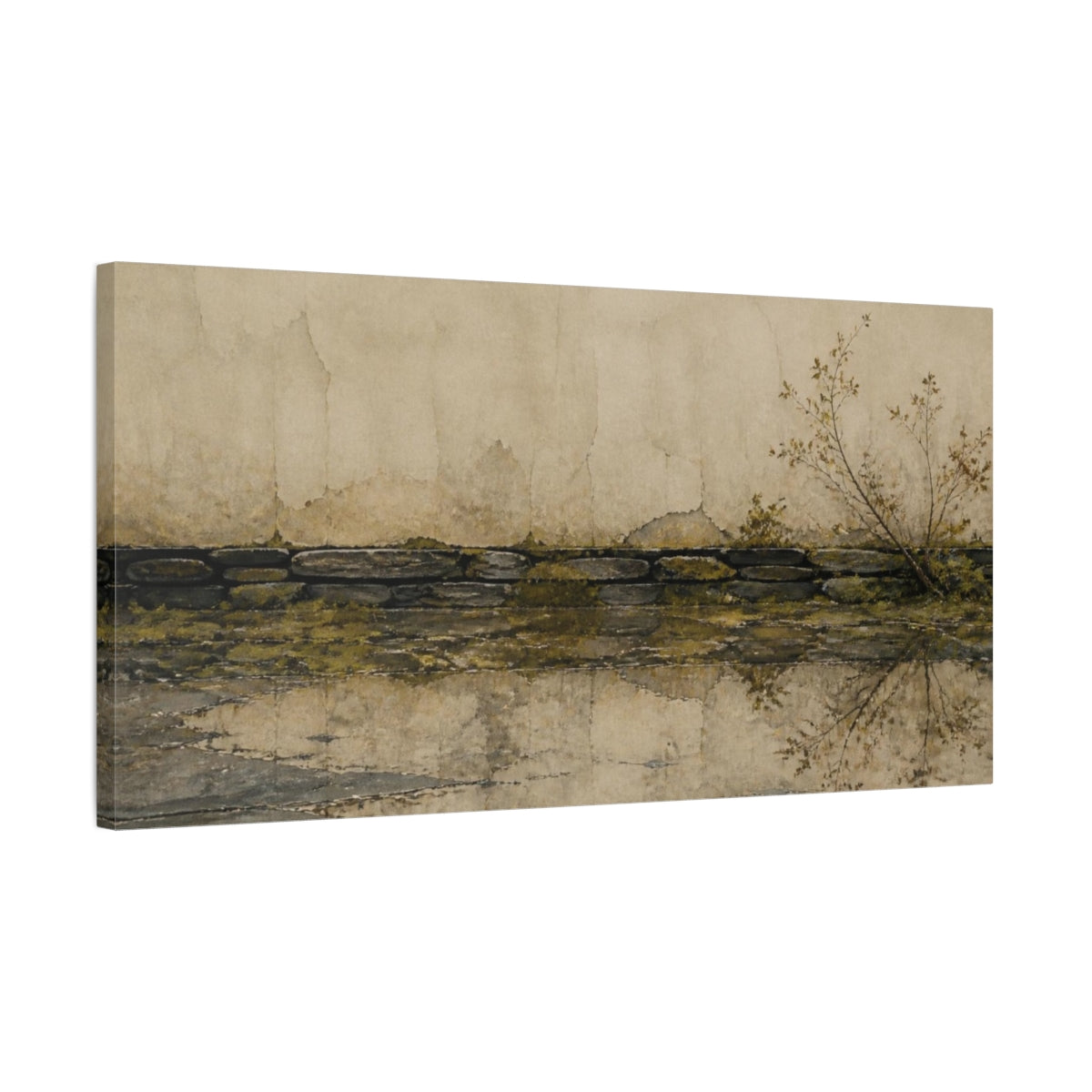 Side Mockup 1. Wabi Sabi Stone Wall shown as canvas print