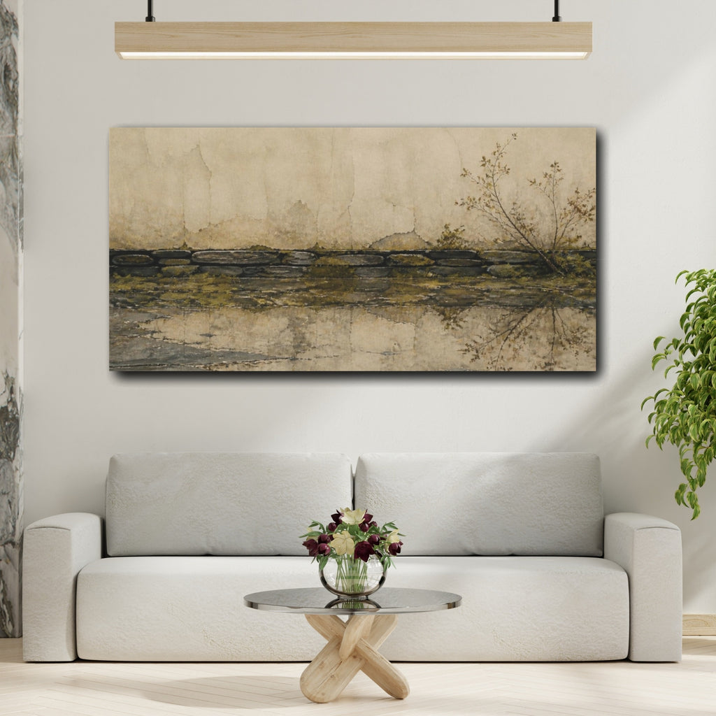 Mockup 2. Wabi Sabi Stone Wall shown as canvas print