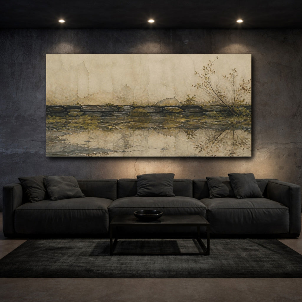 Mockup 3. Wabi Sabi Stone Wall shown as canvas print